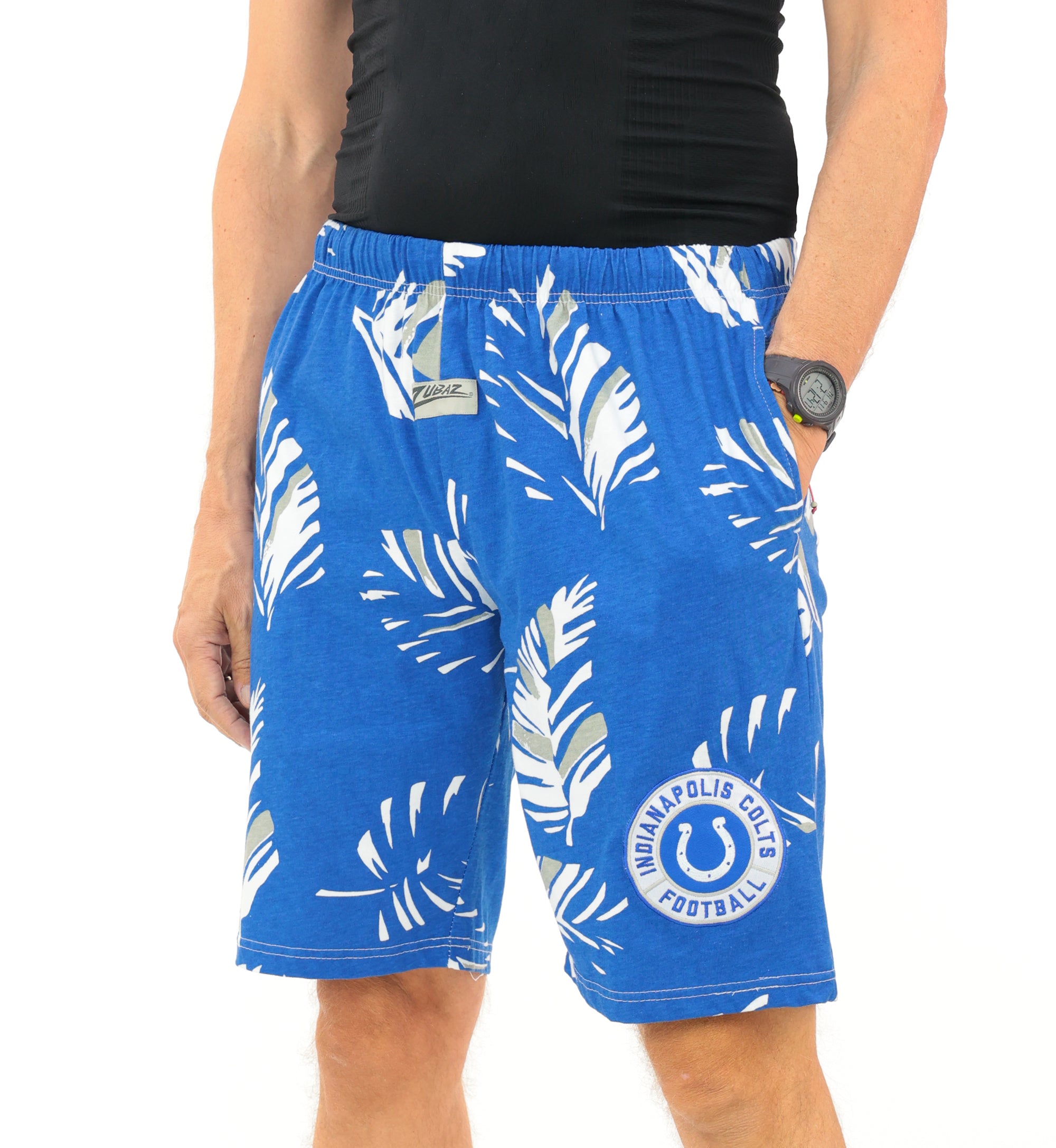 Zubaz NFL Adult Unisex Z88 Embroidered Leaf 3 Team Color Shorts, Indianapolis Colts
