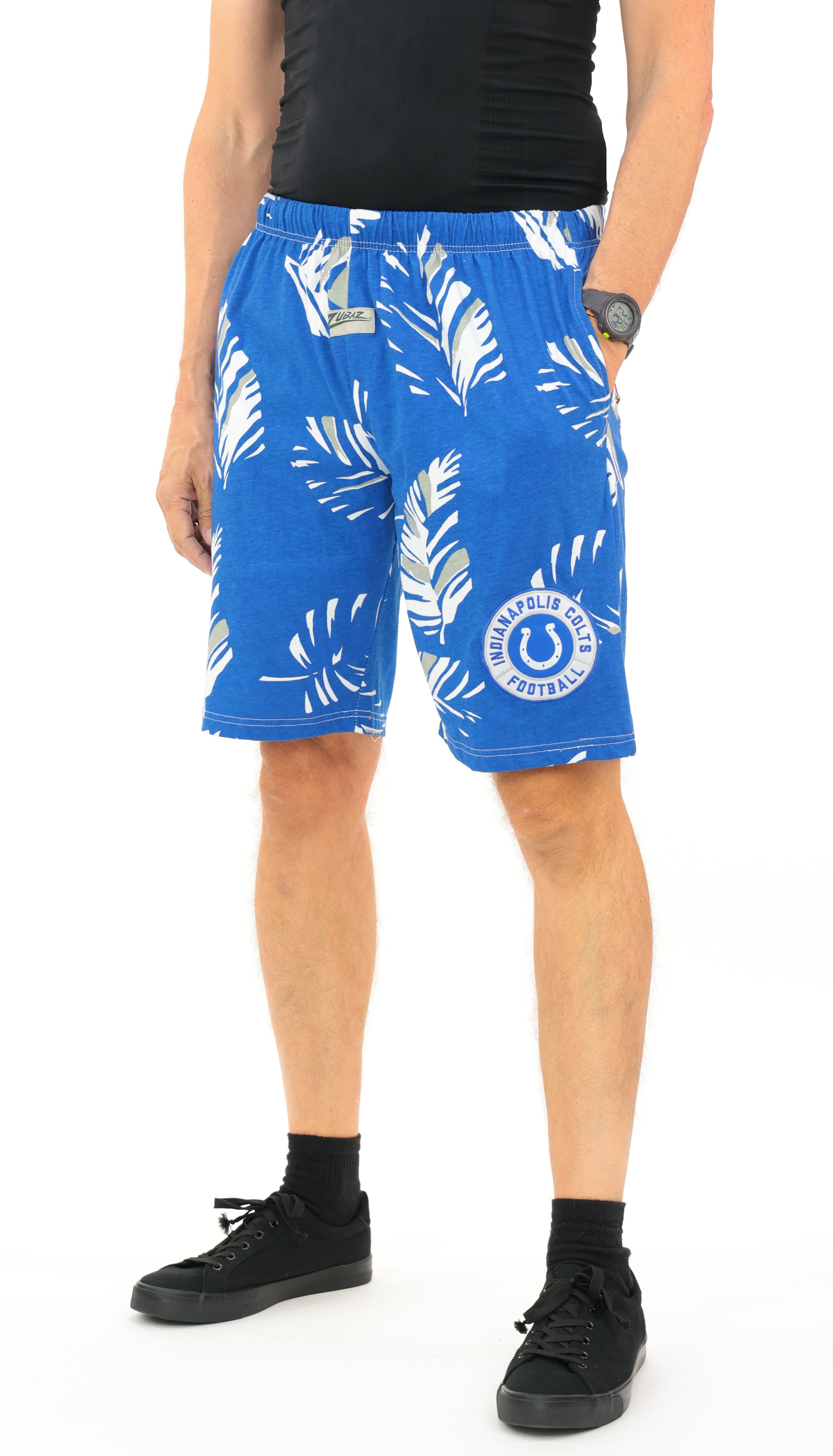 Zubaz NFL Adult Unisex Z88 Embroidered Leaf 3 Team Color Shorts, Indianapolis Colts