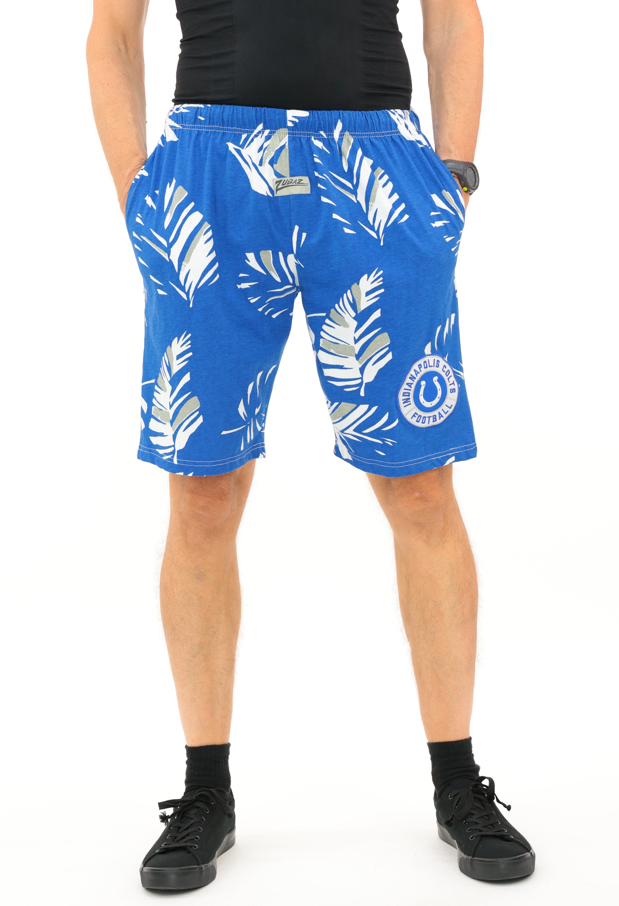 Zubaz NFL Adult Unisex Z88 Embroidered Leaf 3 Team Color Shorts, Indianapolis Colts