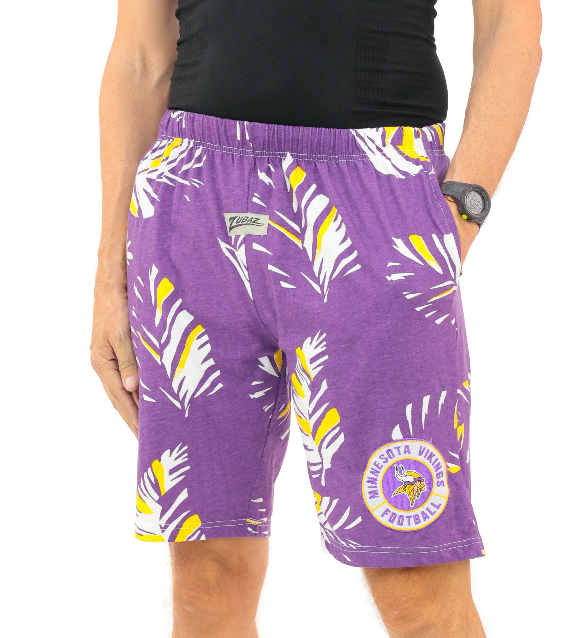 Zubaz NFL Adult Unisex Z88 Embroidered Leaf 3 Team Color Shorts, Minnesota Vikings
