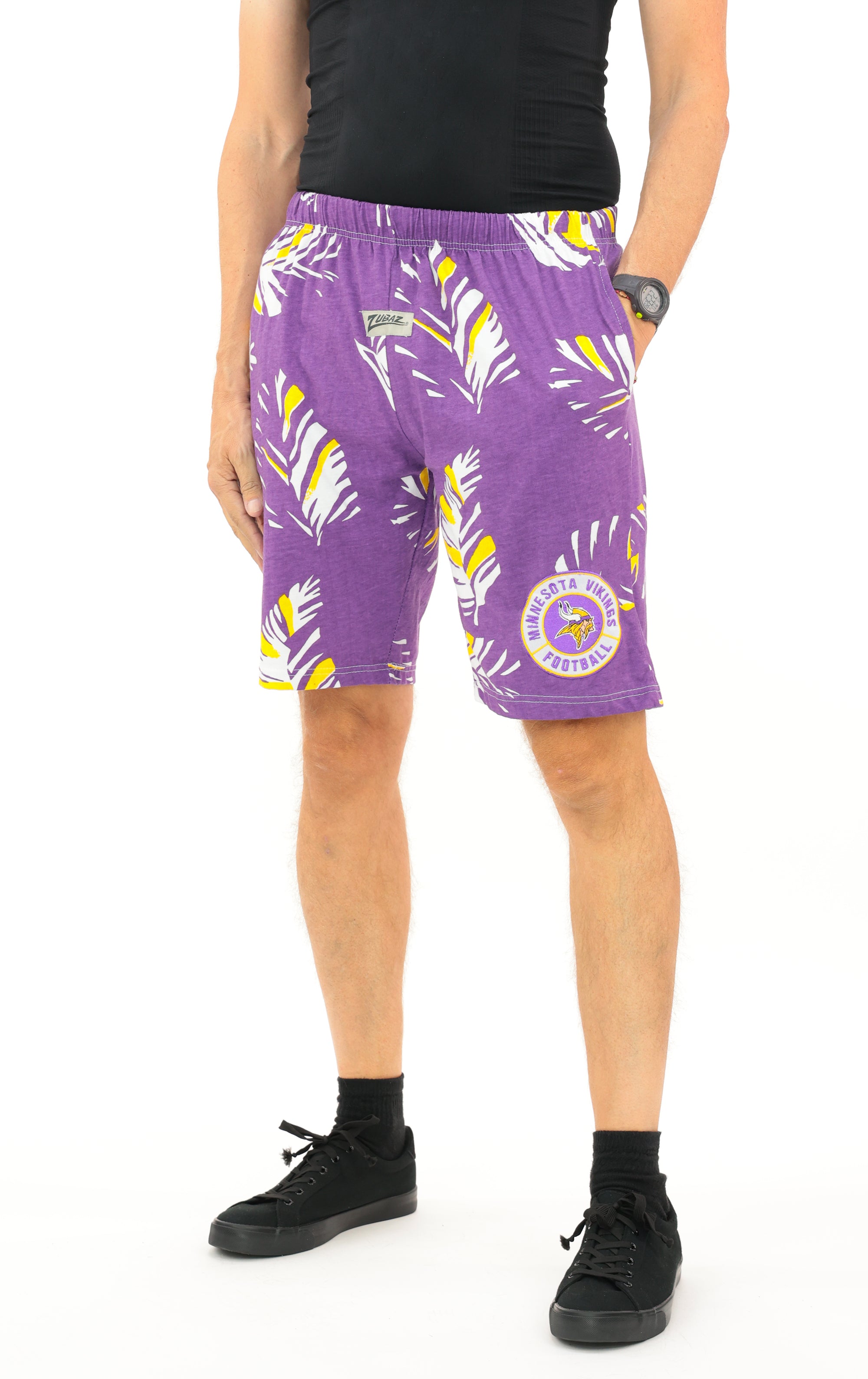Zubaz NFL Adult Unisex Z88 Embroidered Leaf 3 Team Color Shorts, Minnesota Vikings