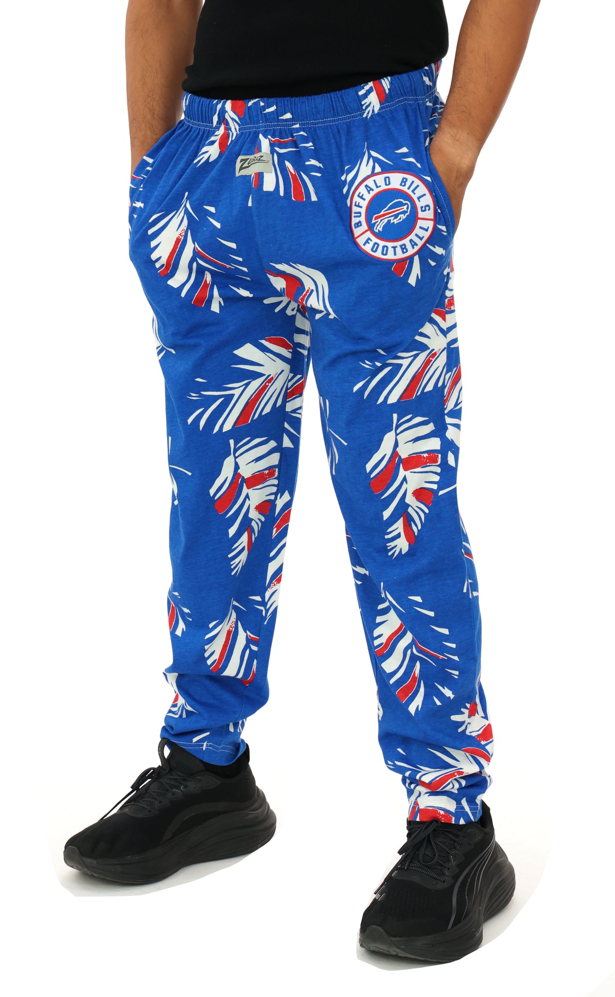 Zubaz NFL Adult Unisex Z88 Embroidered Leaf 3 Color Pants, Buffalo Bills