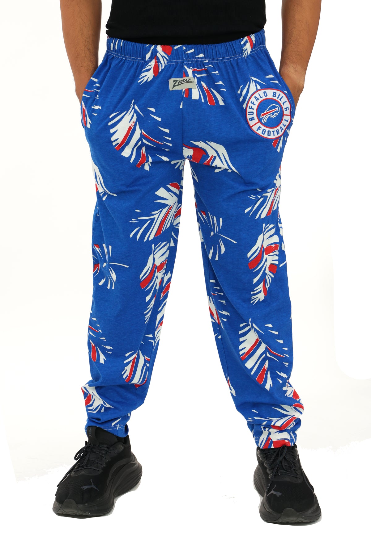 Zubaz NFL Adult Unisex Z88 Embroidered Leaf 3 Color Pants, Buffalo Bills