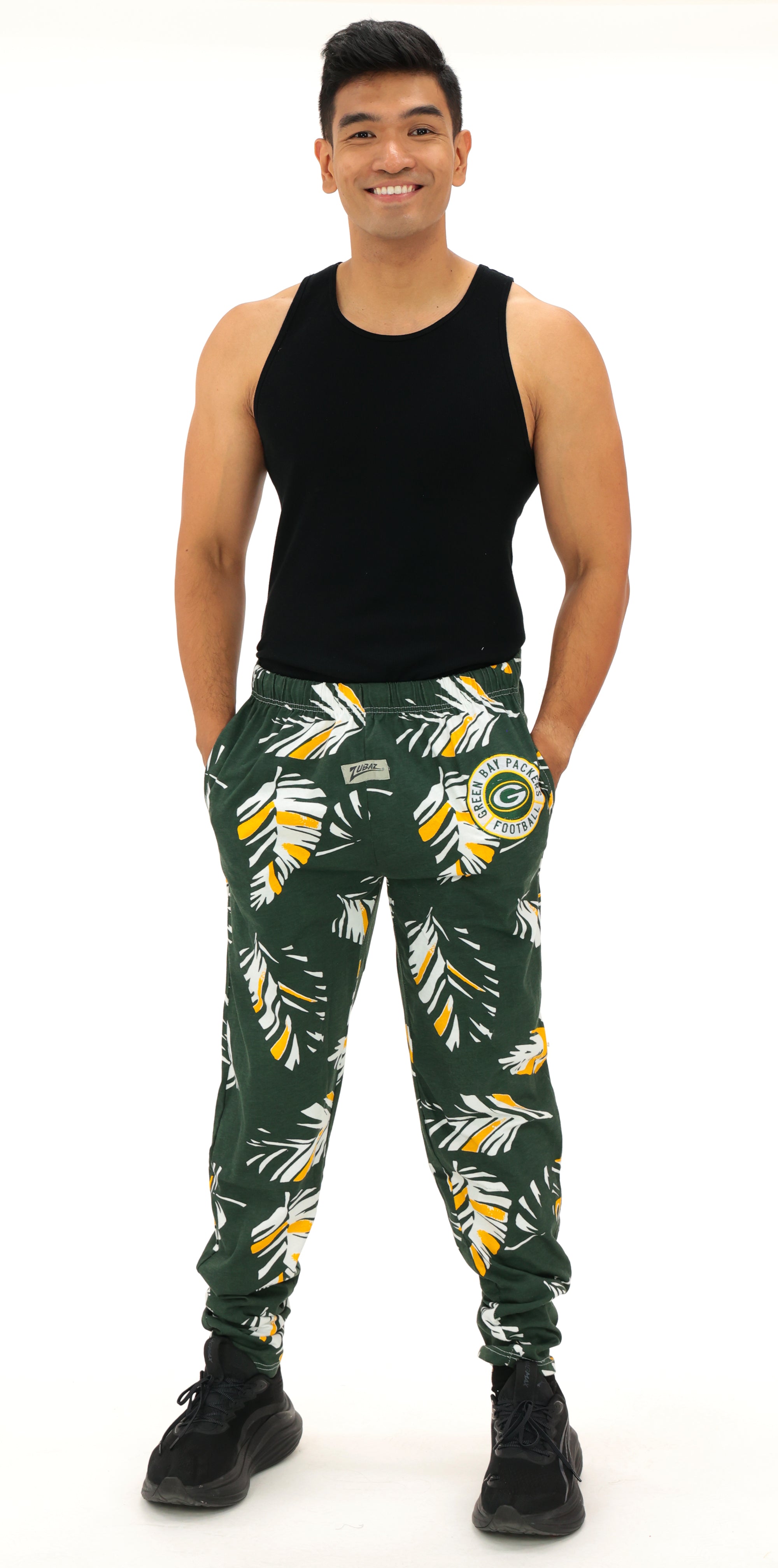 Zubaz NFL Adult Unisex Z88 Embroidered Leaf 3 Color Pants, Green Bay Packers