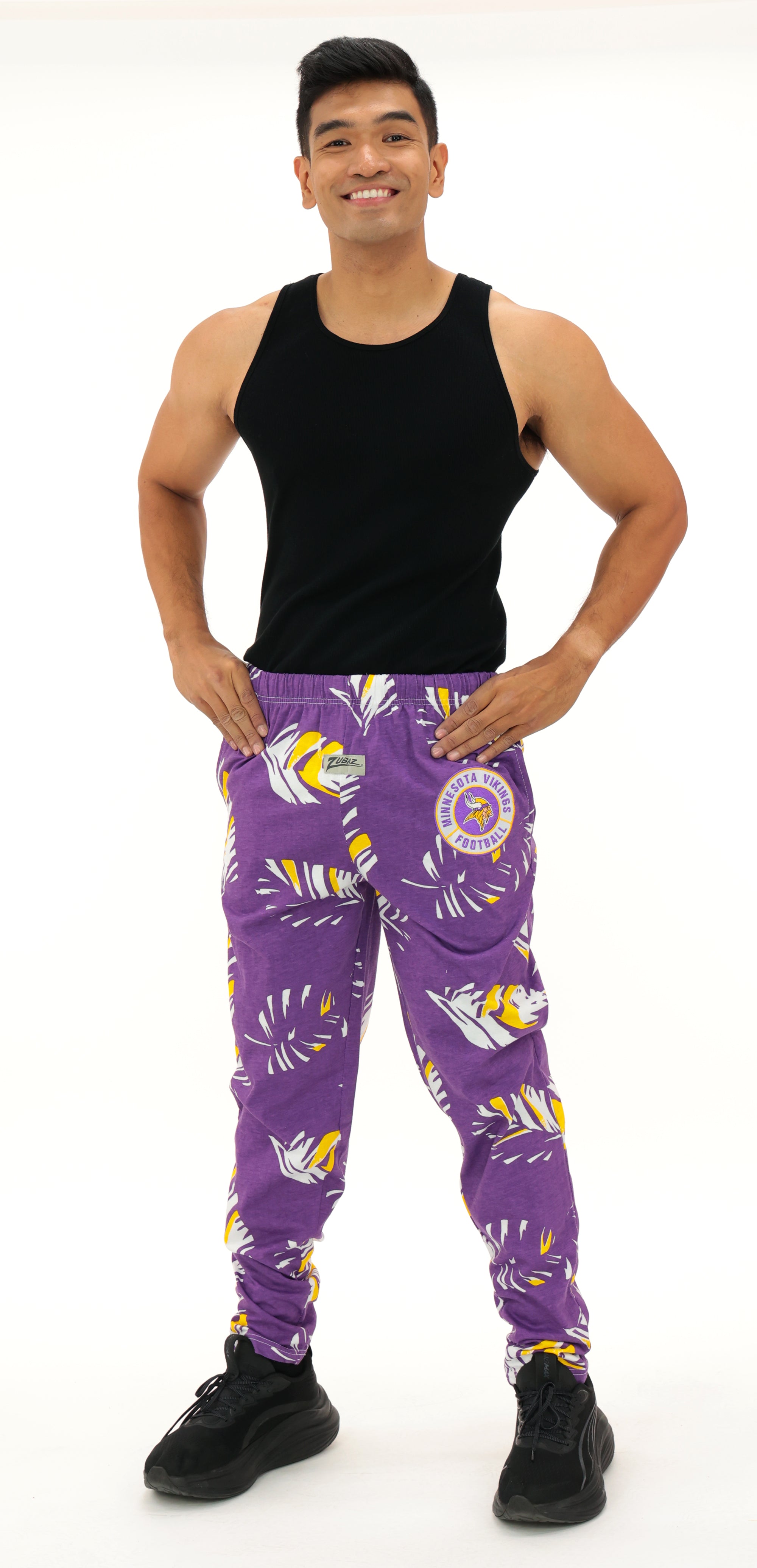 Zubaz NFL Adult Unisex Z88 Embroidered Leaf 3 Color Pants, Minnesota Vikings