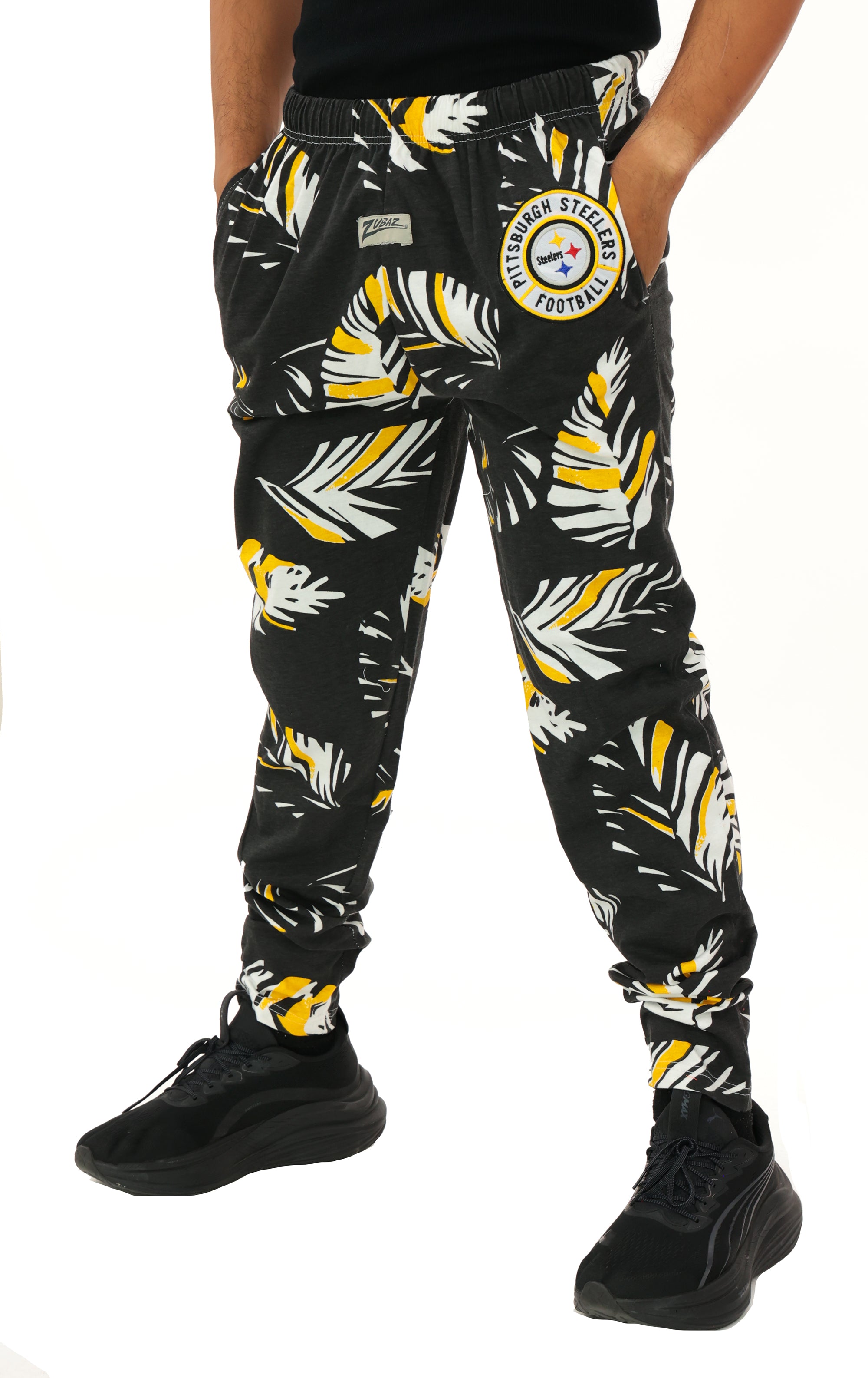 Zubaz NFL Adult Unisex Z88 Embroidered Leaf 3 Color Pants, Pittsburgh Steelers