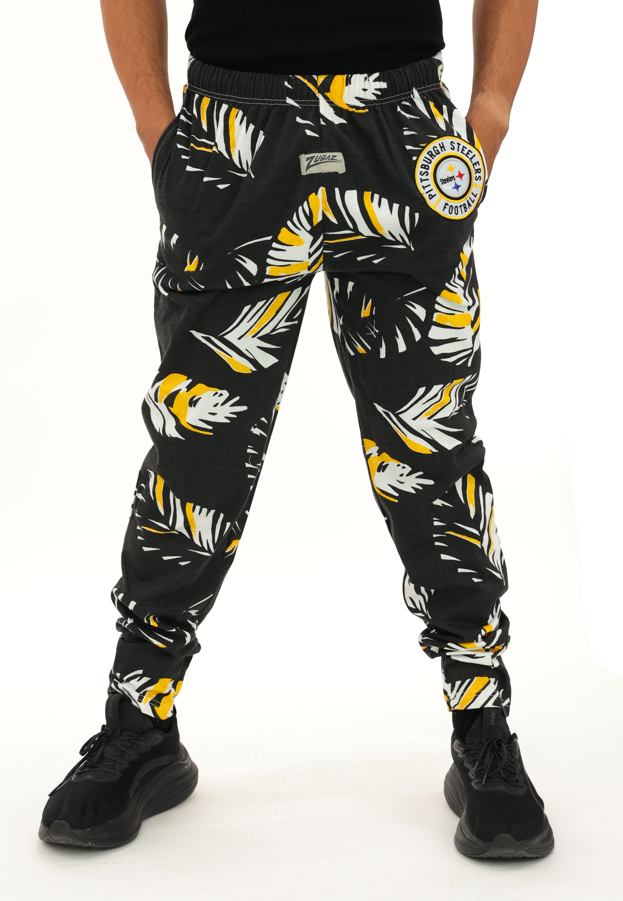 Zubaz NFL Adult Unisex Z88 Embroidered Leaf 3 Color Pants, Pittsburgh Steelers
