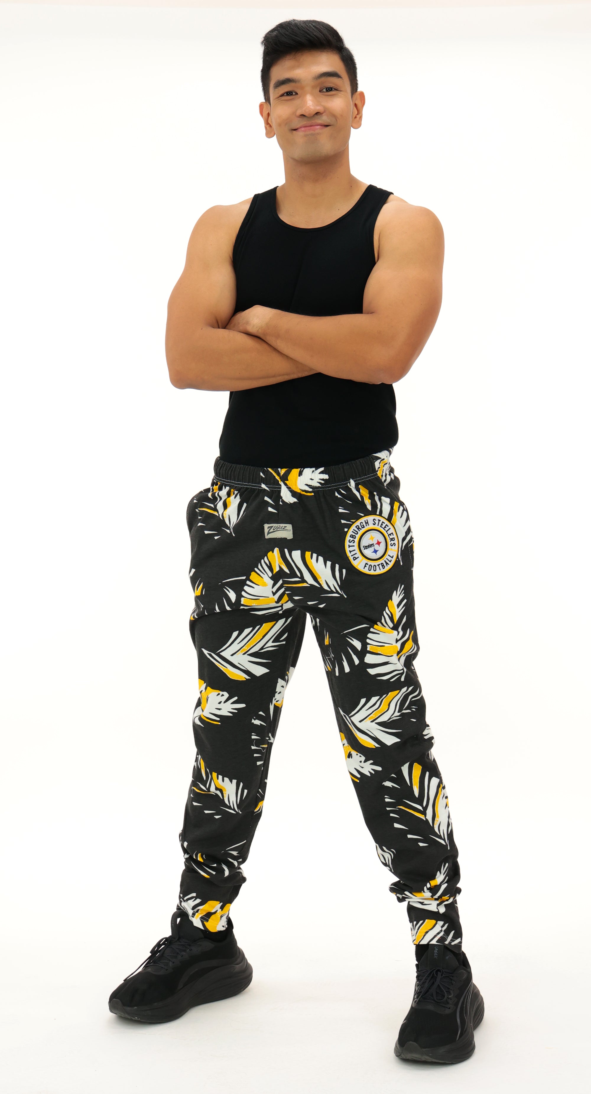 Zubaz NFL Adult Unisex Z88 Embroidered Leaf 3 Color Pants, Pittsburgh Steelers