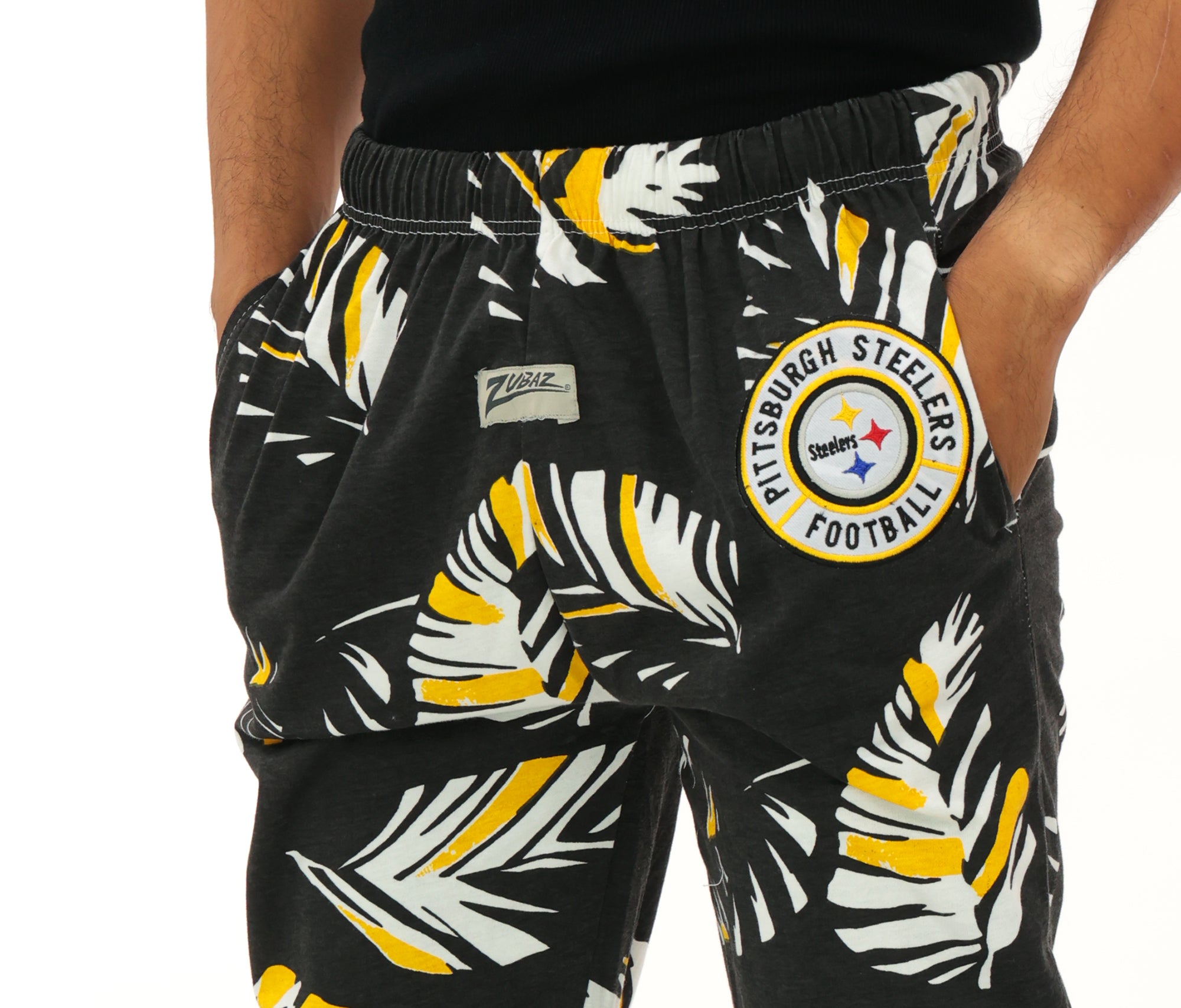 Zubaz NFL Adult Unisex Z88 Embroidered Leaf 3 Color Pants, Pittsburgh Steelers