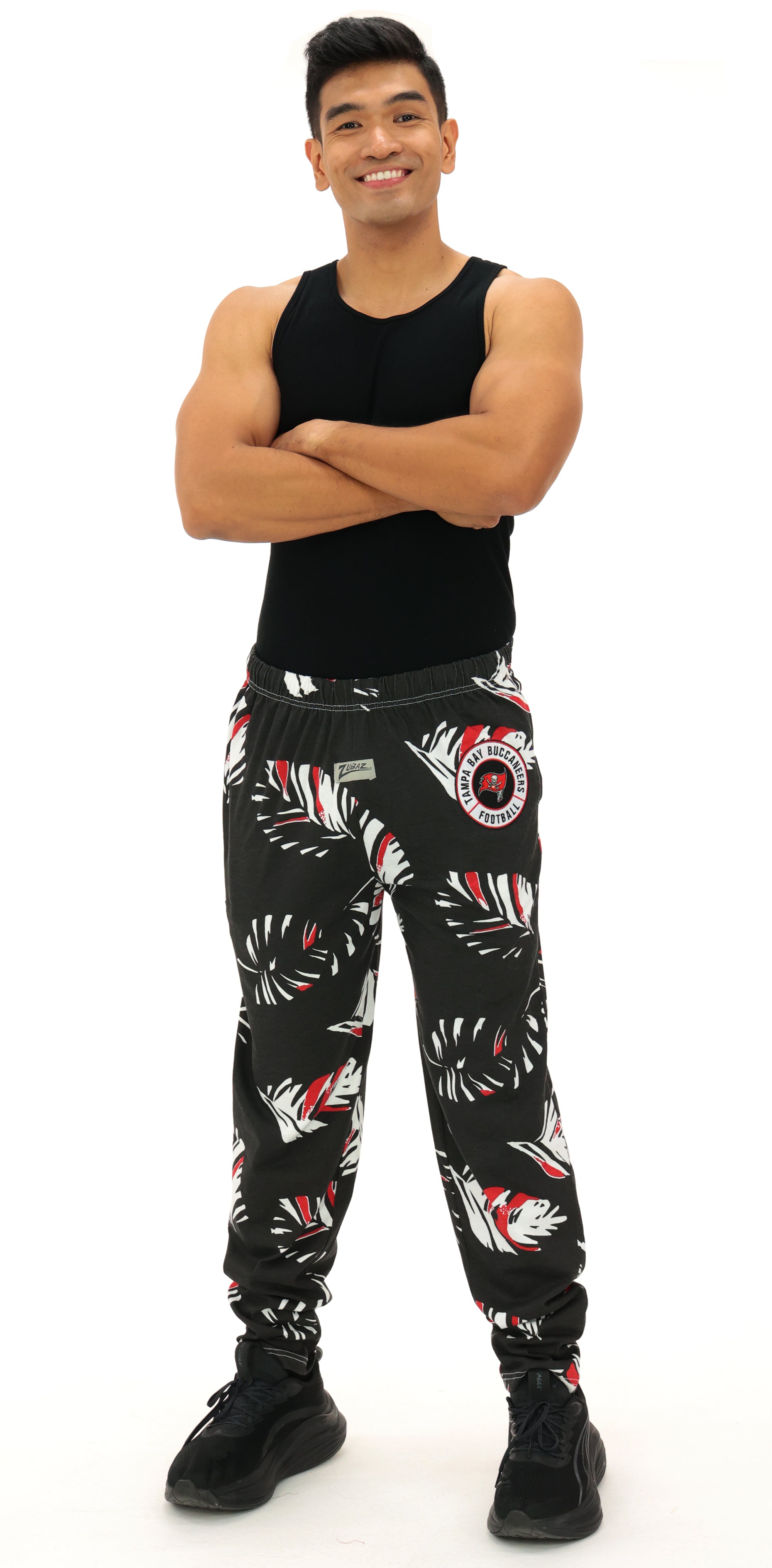 Zubaz NFL Adult Unisex Z88 Embroidered Leaf 3 Color Pants, Tampa Bay Buccaneers