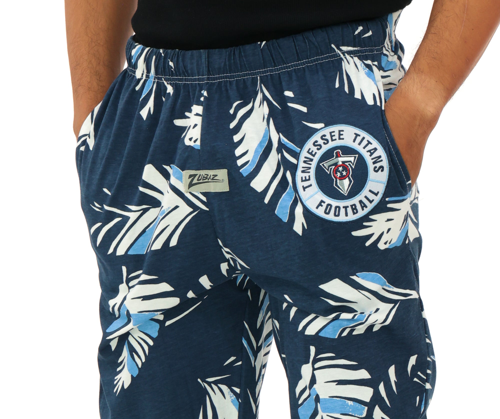Zubaz NFL Adult Unisex Z88 Embroidered Leaf 3 Color Pants, Tennessee Titans