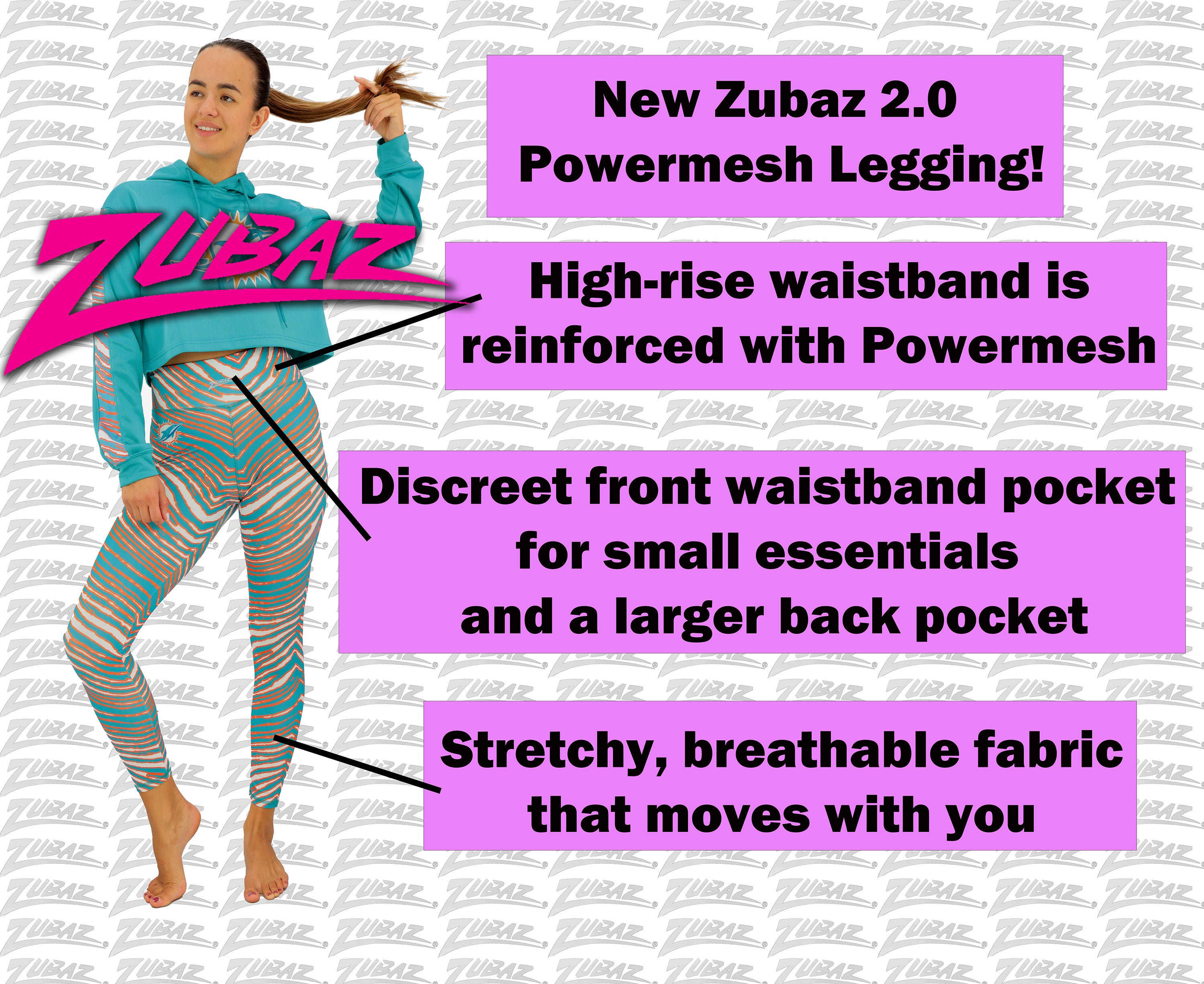 Zubaz NFL Women's Field Goal Primary Post Leggings, Tennessee Titans