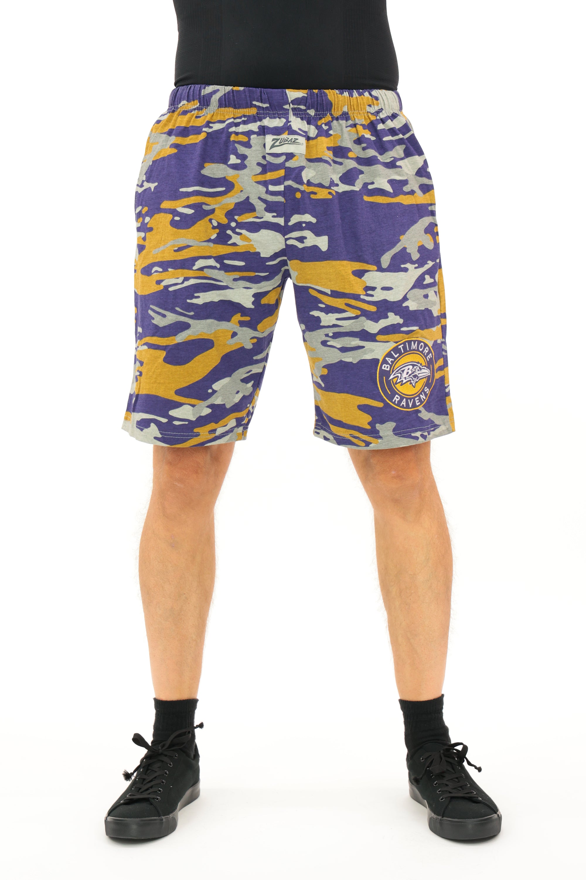 Zubaz NFL Adult Unisex Z88 Embroidered Alt Camo Shorts, Baltimore Ravens
