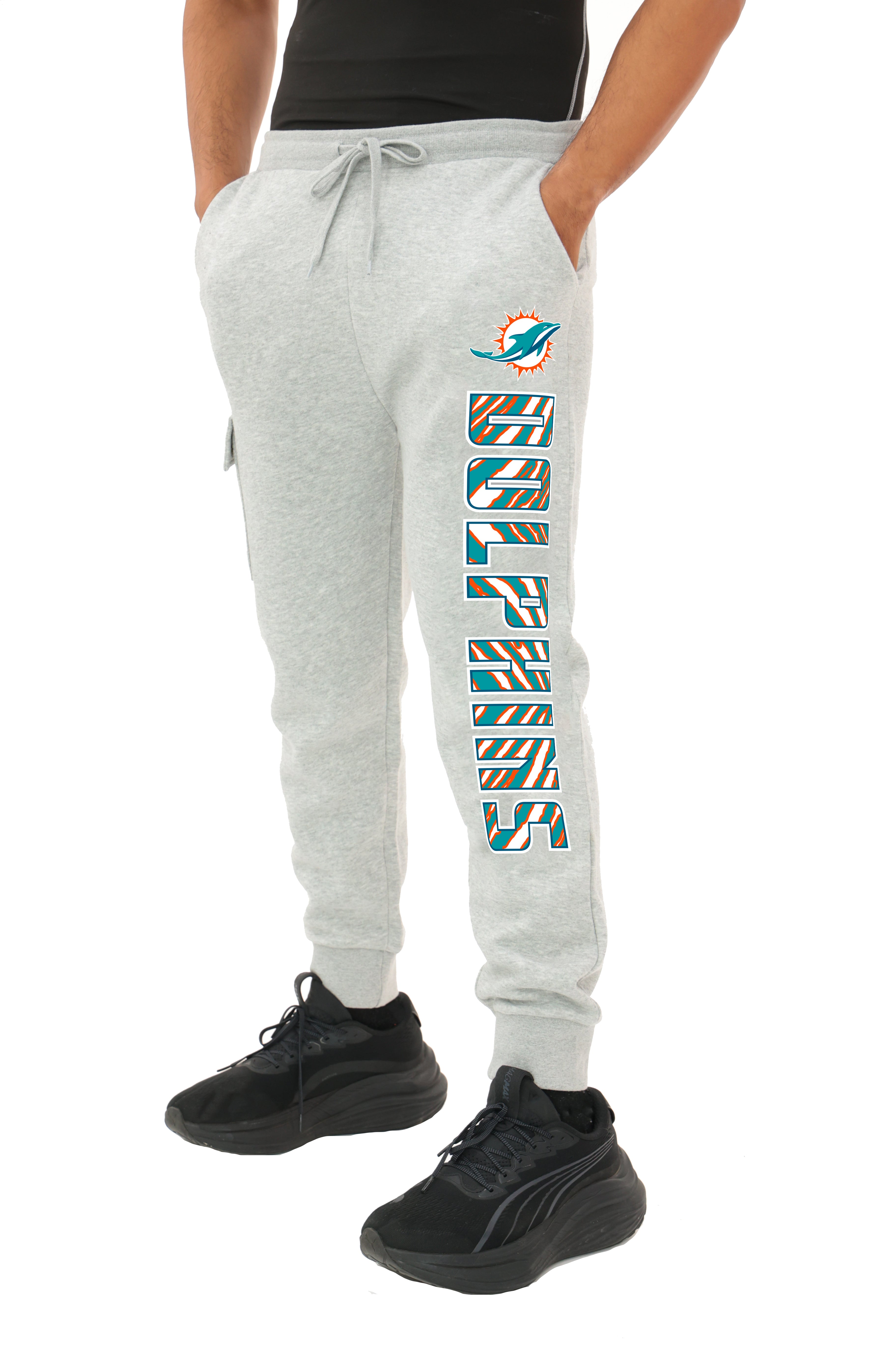 Zubaz NFL  MEN Cargo Joggers - Gray, MIAMI DOLPHINS