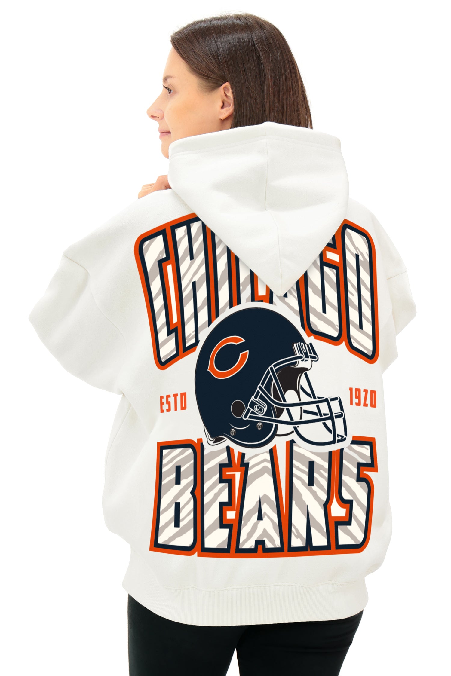 Zubaz NFL  UNISEX 90s Helmet Drop Shoulder Hoodies-Off White, CHICAGO BEARS - Official NFL Bears Zubaz Apparel (8 of 13)
