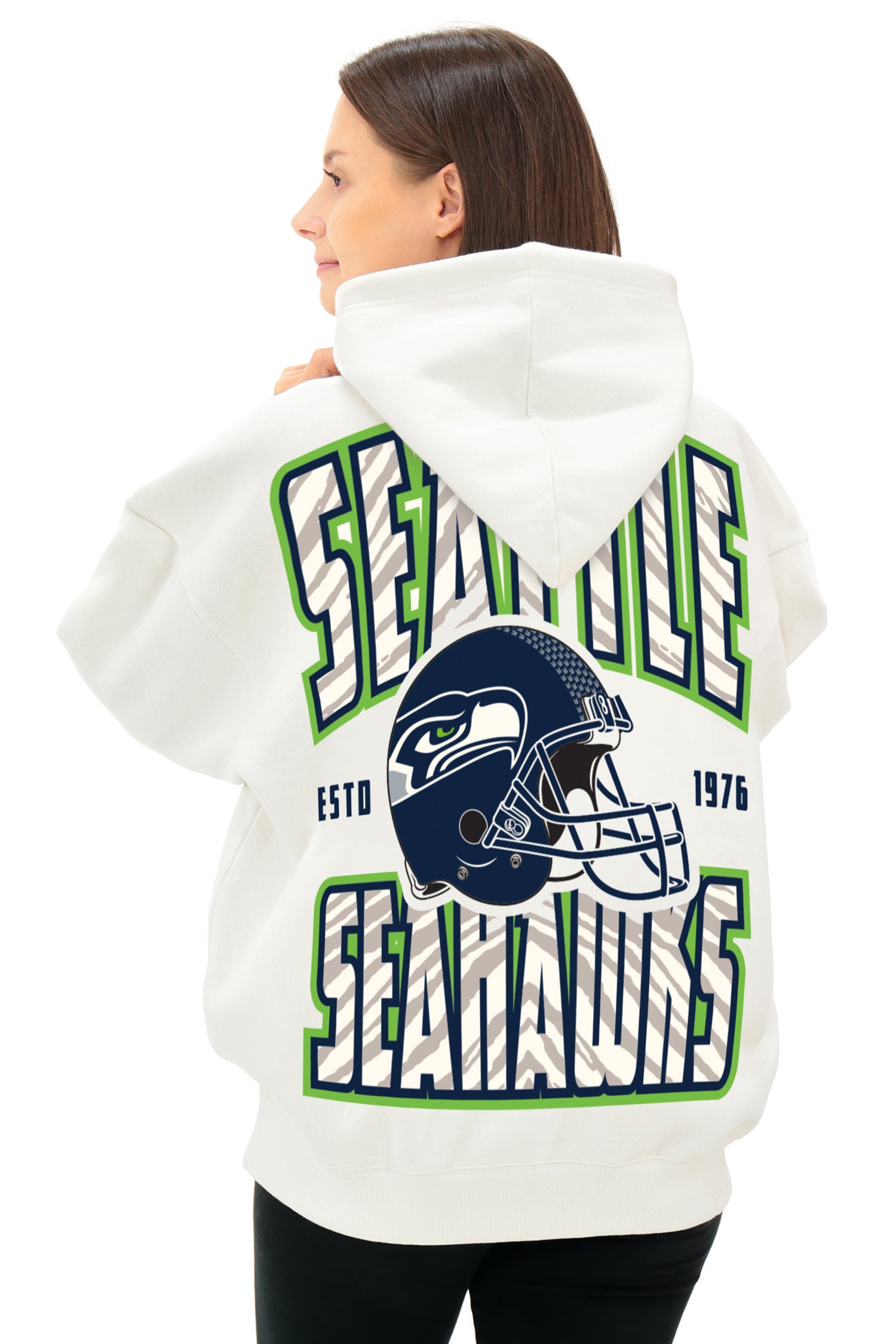 Zubaz NFL  UNISEX 90s Helmet Drop Shoulder Hoodies-Off White, SEATTLE SEAHAWKS - Official NFL Seahawks Zubaz Apparel (9 of 14