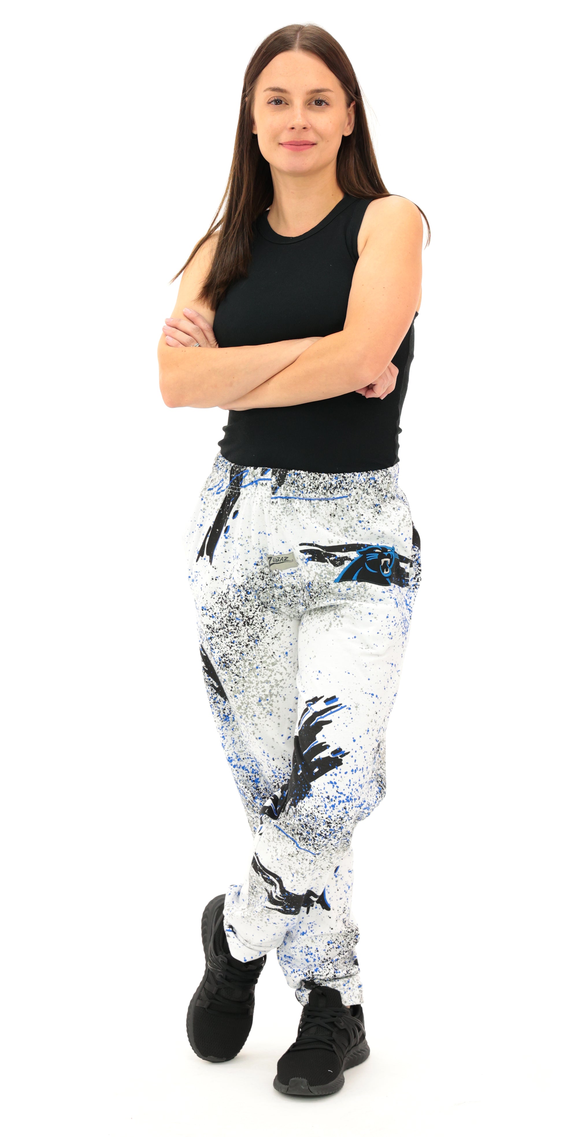 Zubaz NFL Adult Unisex Z88 Embroidered Confetti 3 Color Pants, Carolina Pantshers