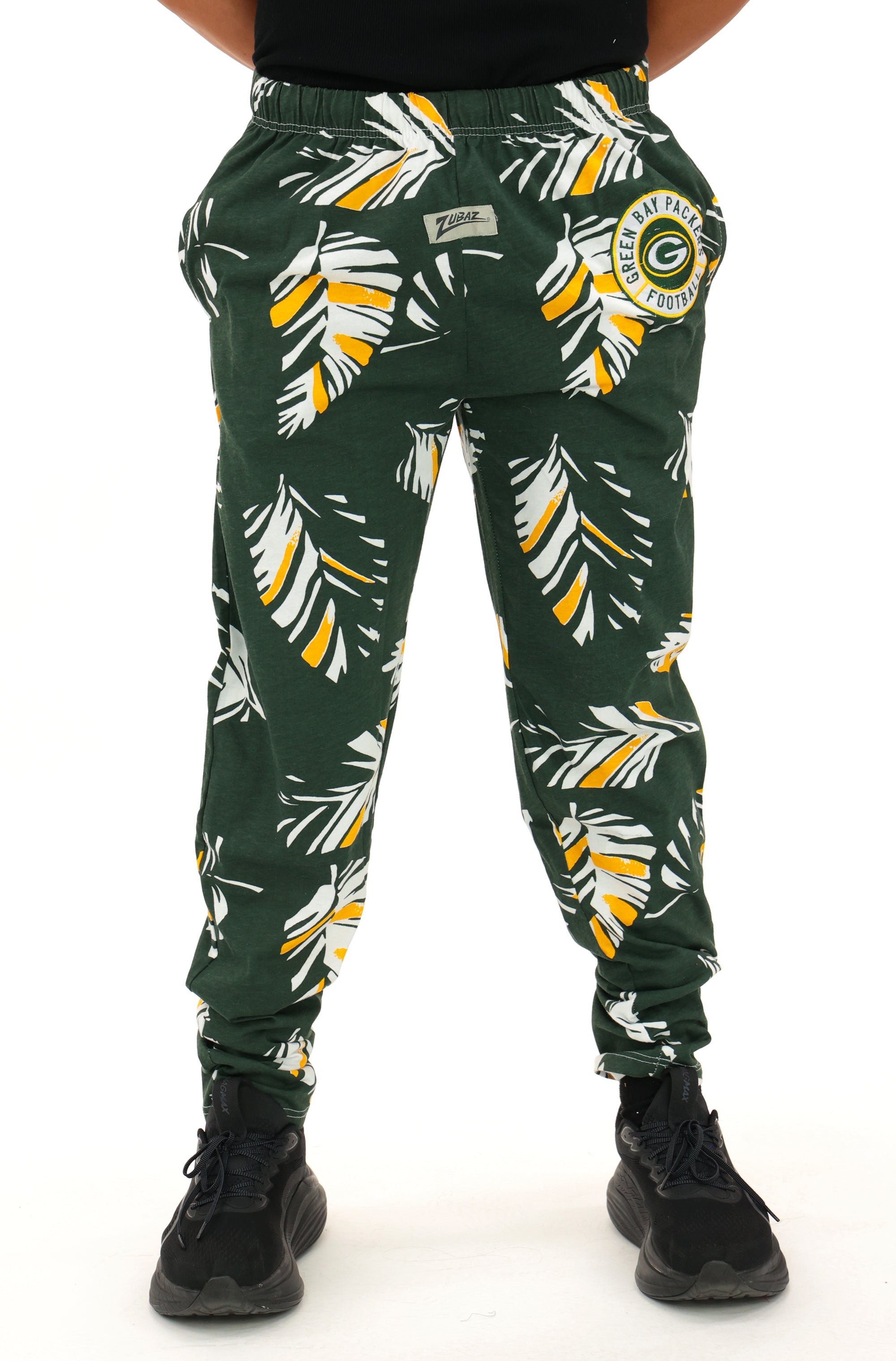 Zubaz NFL Adult Unisex Z88 Embroidered Leaf 3 Color Pants, Green Bay Packers