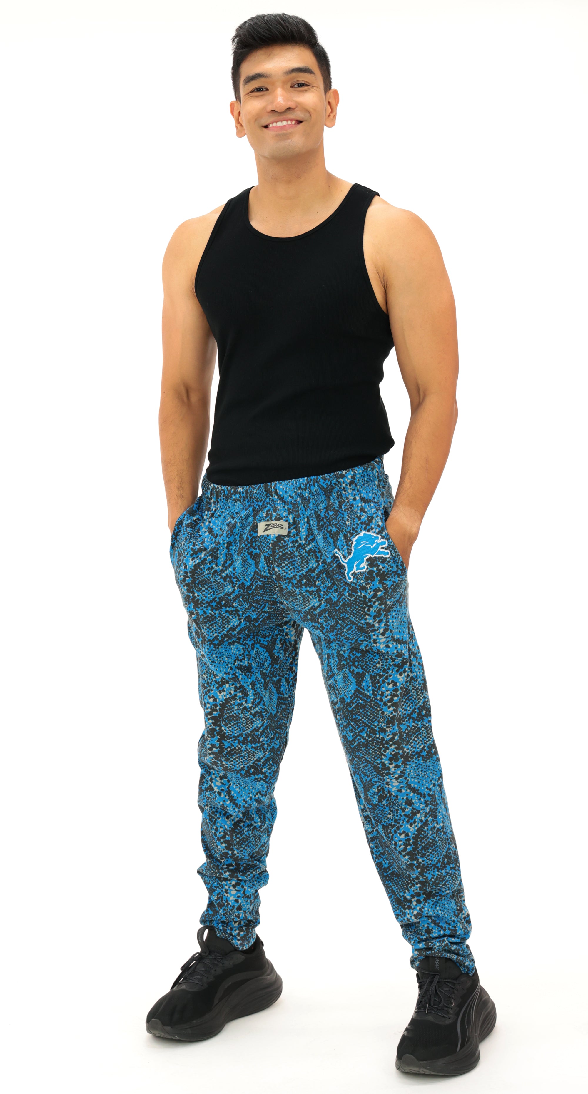 Zubaz NFL Adult Unisex Z88 Embroidered Post Pattern Pants, Detroit Lions