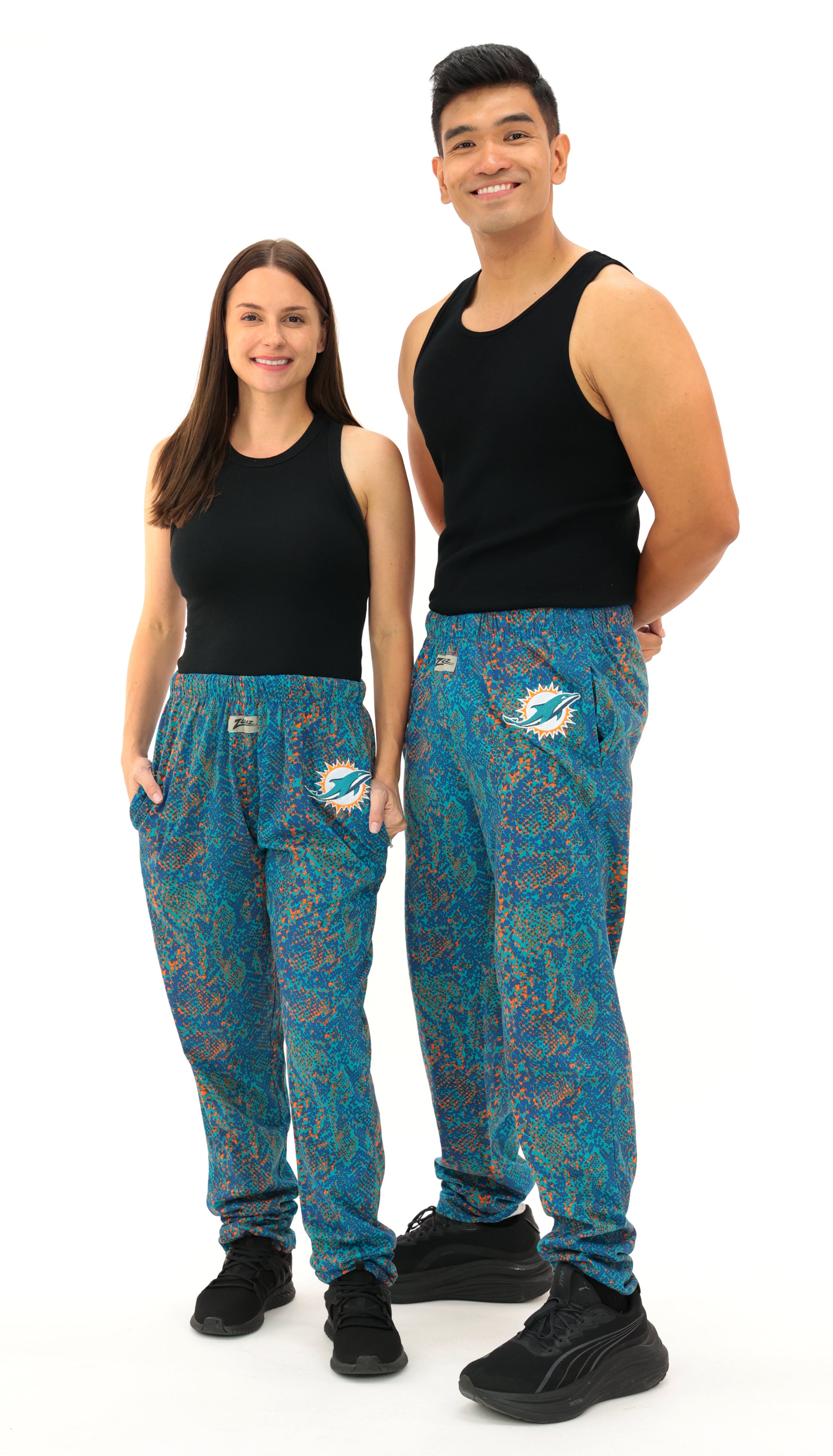 Zubaz NFL Adult Unisex Z88 Embroidered Post Pattern Pants, Miami Dolphins