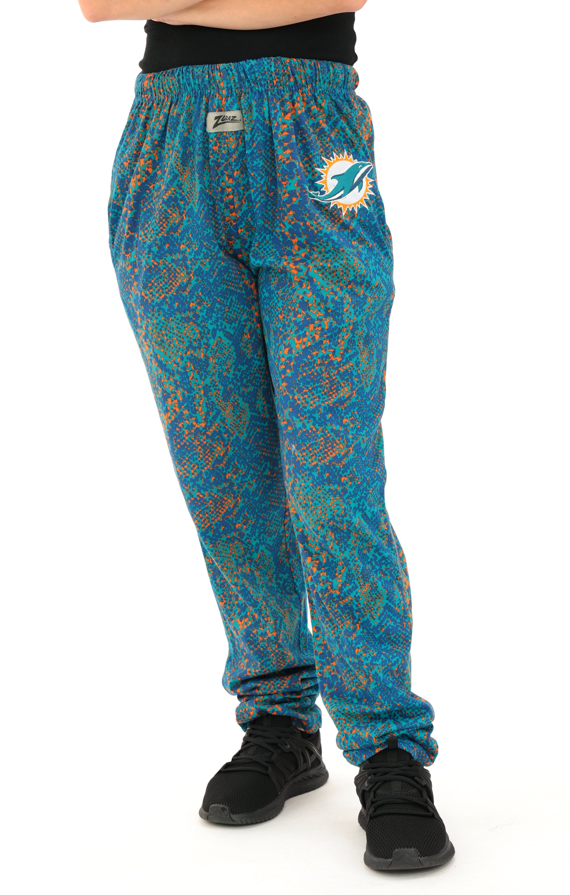 Zubaz NFL Adult Unisex Z88 Embroidered Post Pattern Pants, Miami Dolphins