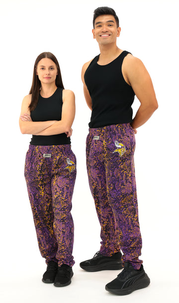 Zubaz NFL Adult Unisex Z88 Embroidered Post Pattern Pant, Minnesota Vikings, X-Small