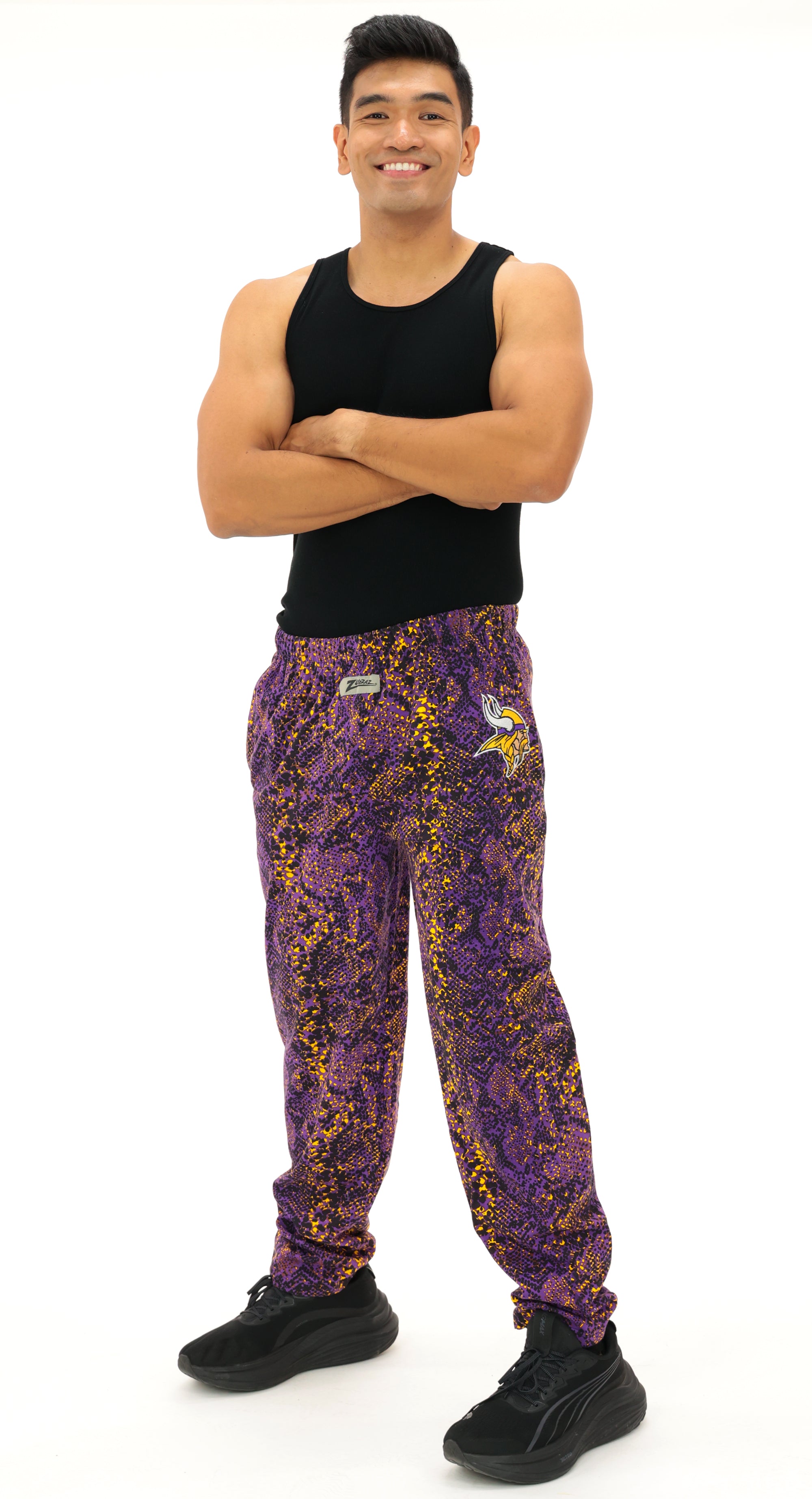 Zubaz NFL Adult Unisex Z88 Embroidered Post Pattern Pants, Minnesota Vikings