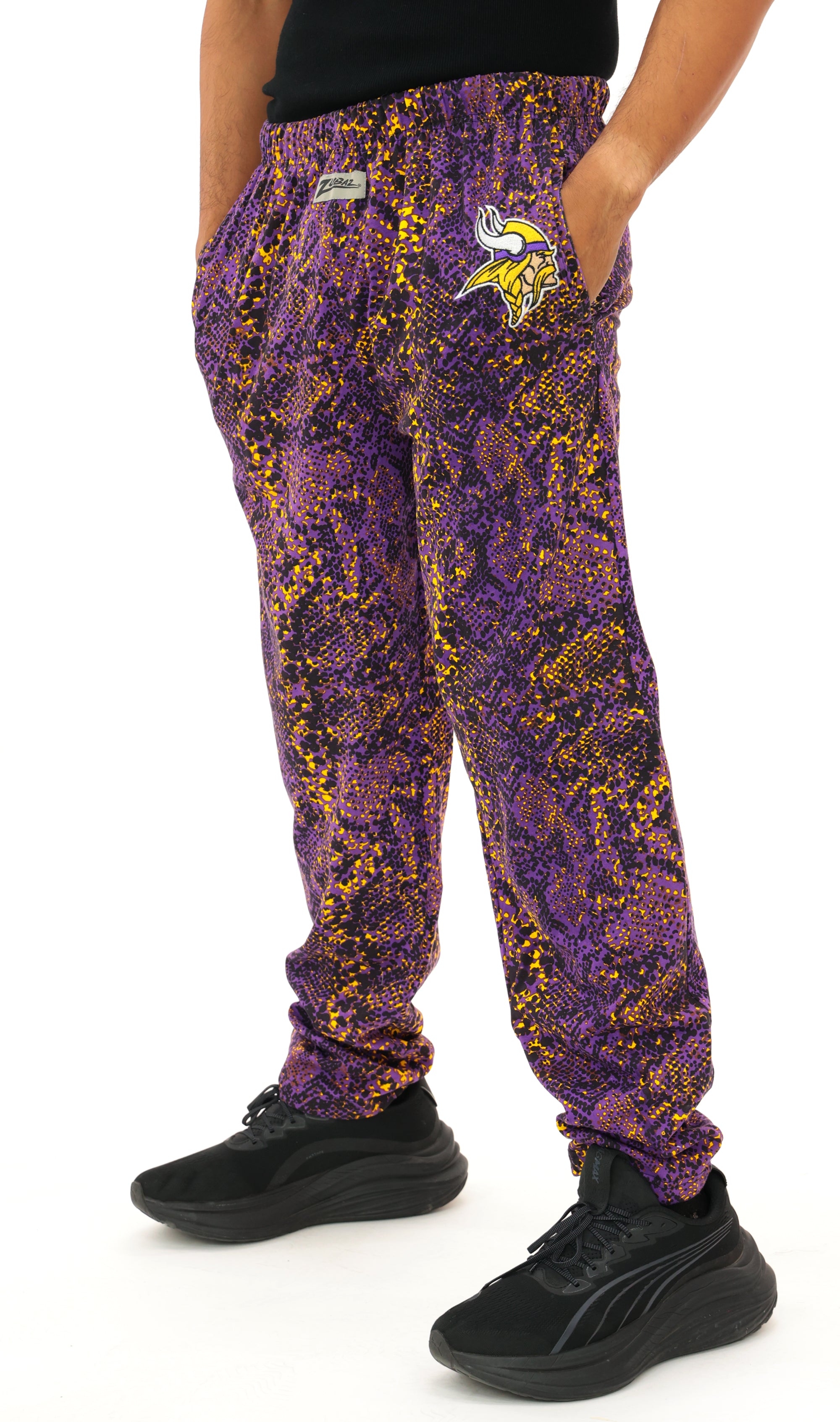Zubaz NFL Adult Unisex Z88 Embroidered Post Pattern Pants, Minnesota Vikings
