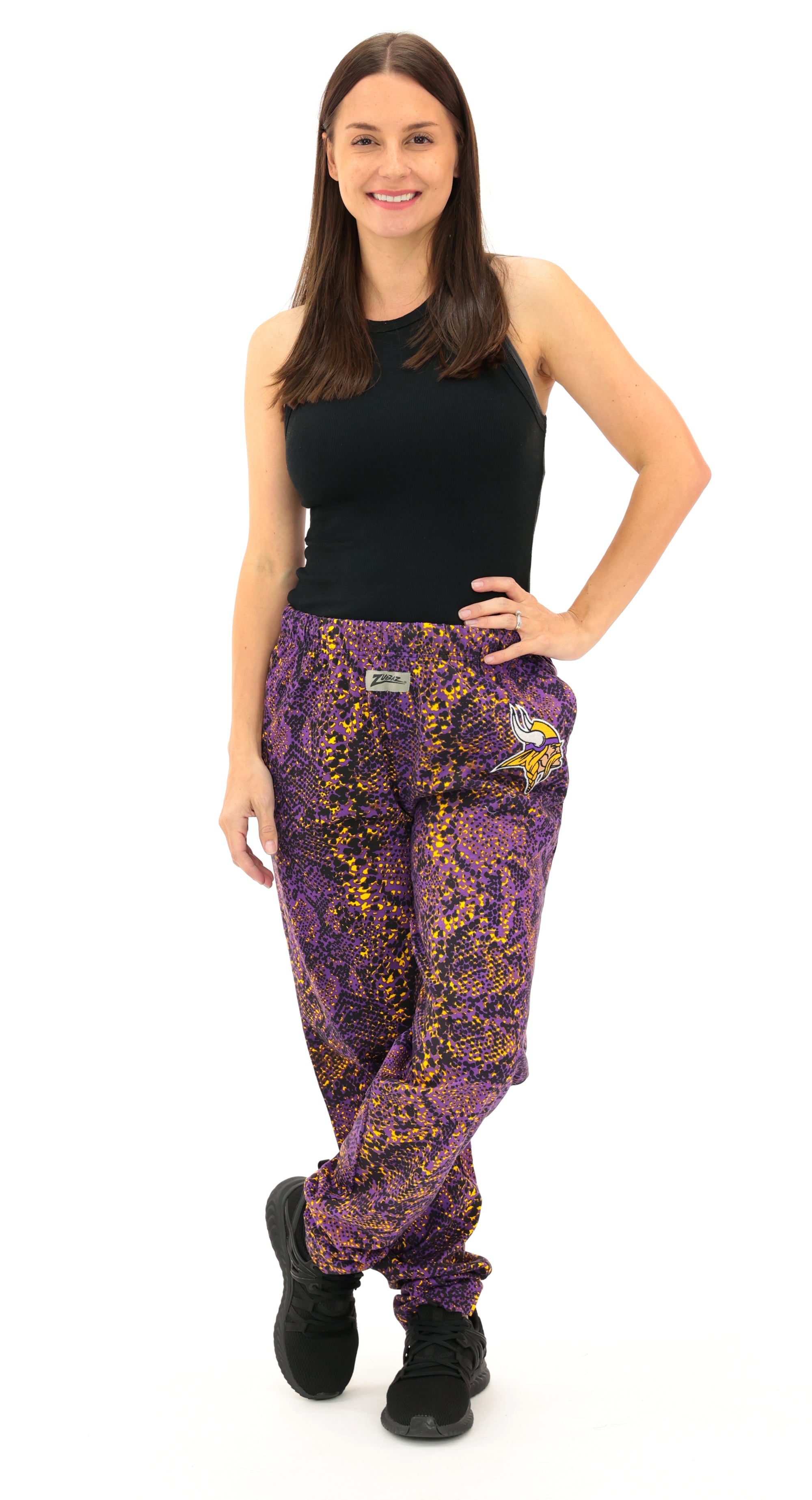 Zubaz NFL Adult Unisex Z88 Embroidered Post Pattern Pants, Minnesota Vikings