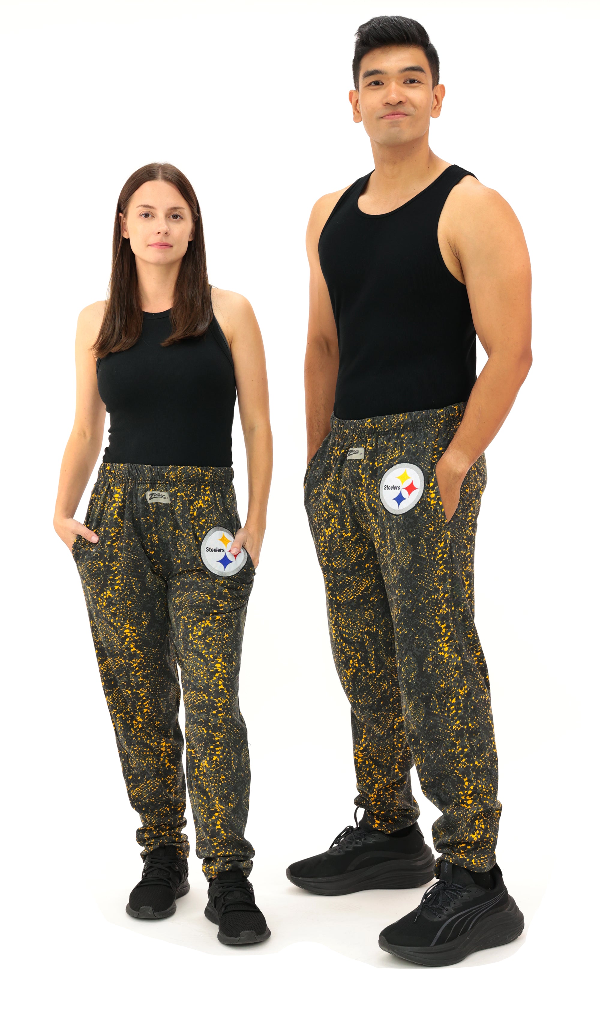 Zubaz NFL Adult Unisex Z88 Embroidered Post Pattern Pants, Pittsburgh Steelers