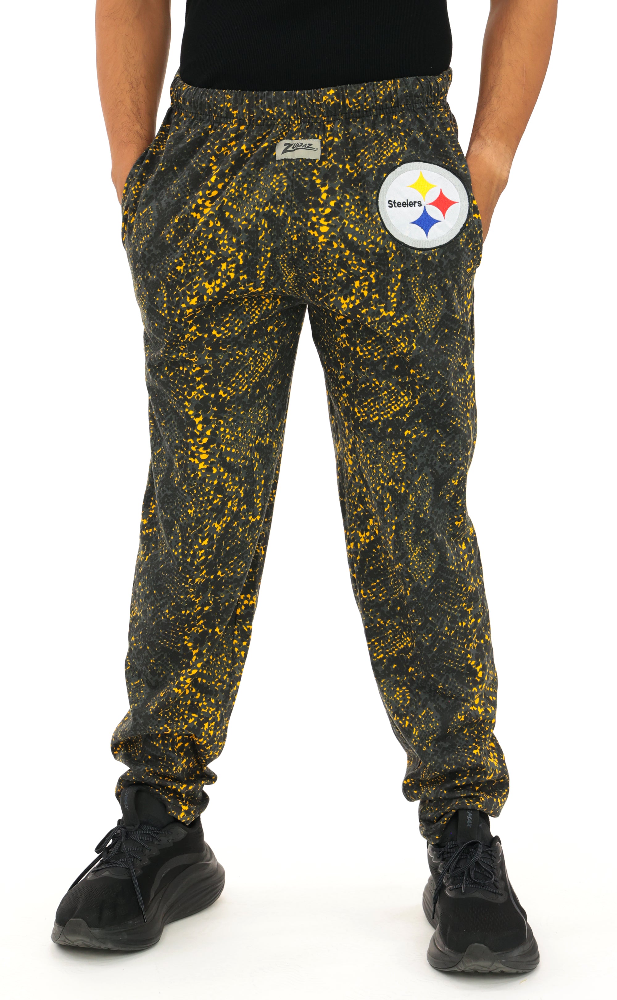 Zubaz NFL Adult Unisex Z88 Embroidered Post Pattern Pants, Pittsburgh Steelers