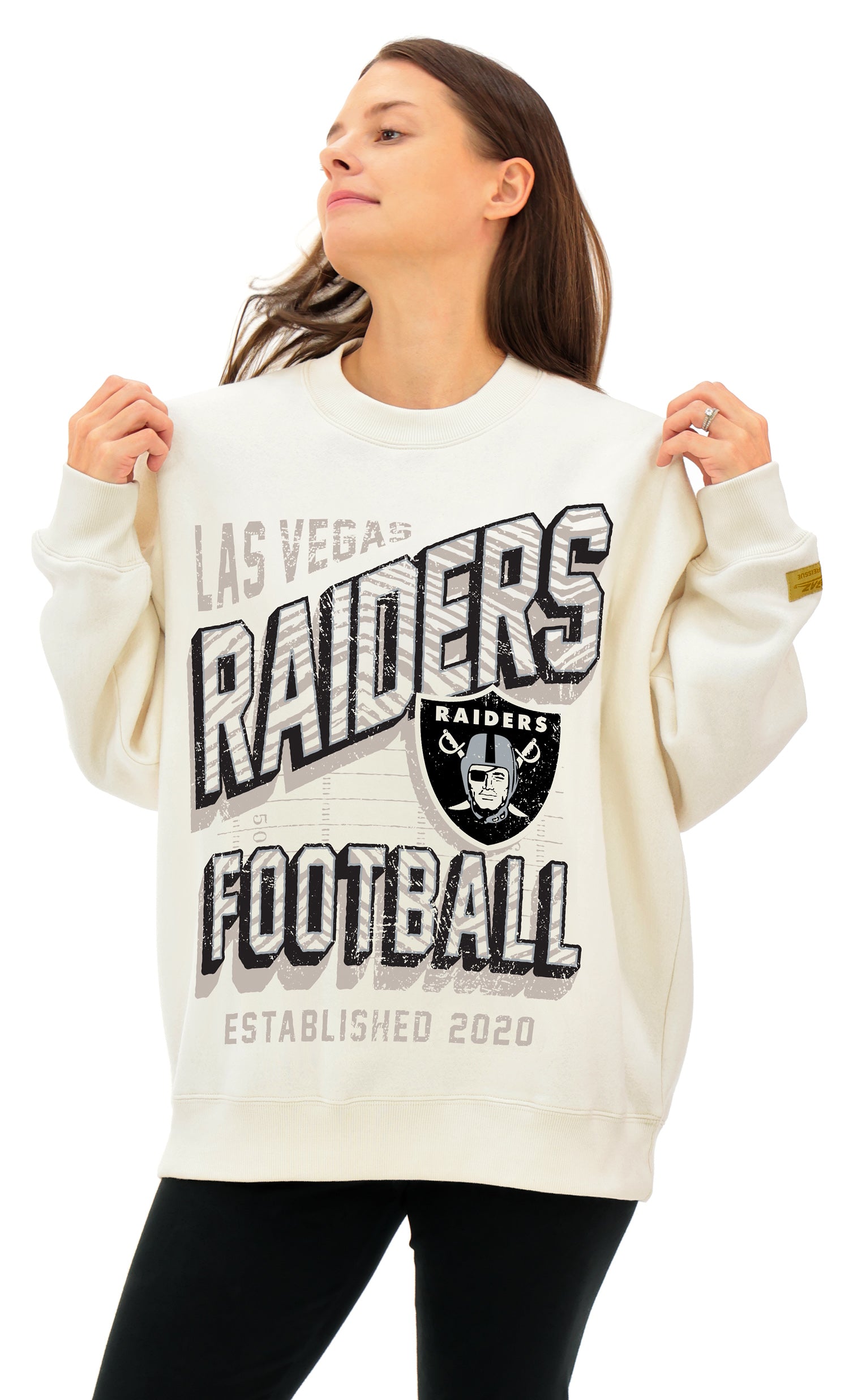 Zubaz NFL  UNISEX 90s Vintage Shadow Drop Shoulder Crewneck- Off White, LAS VEGAS RAIDERS