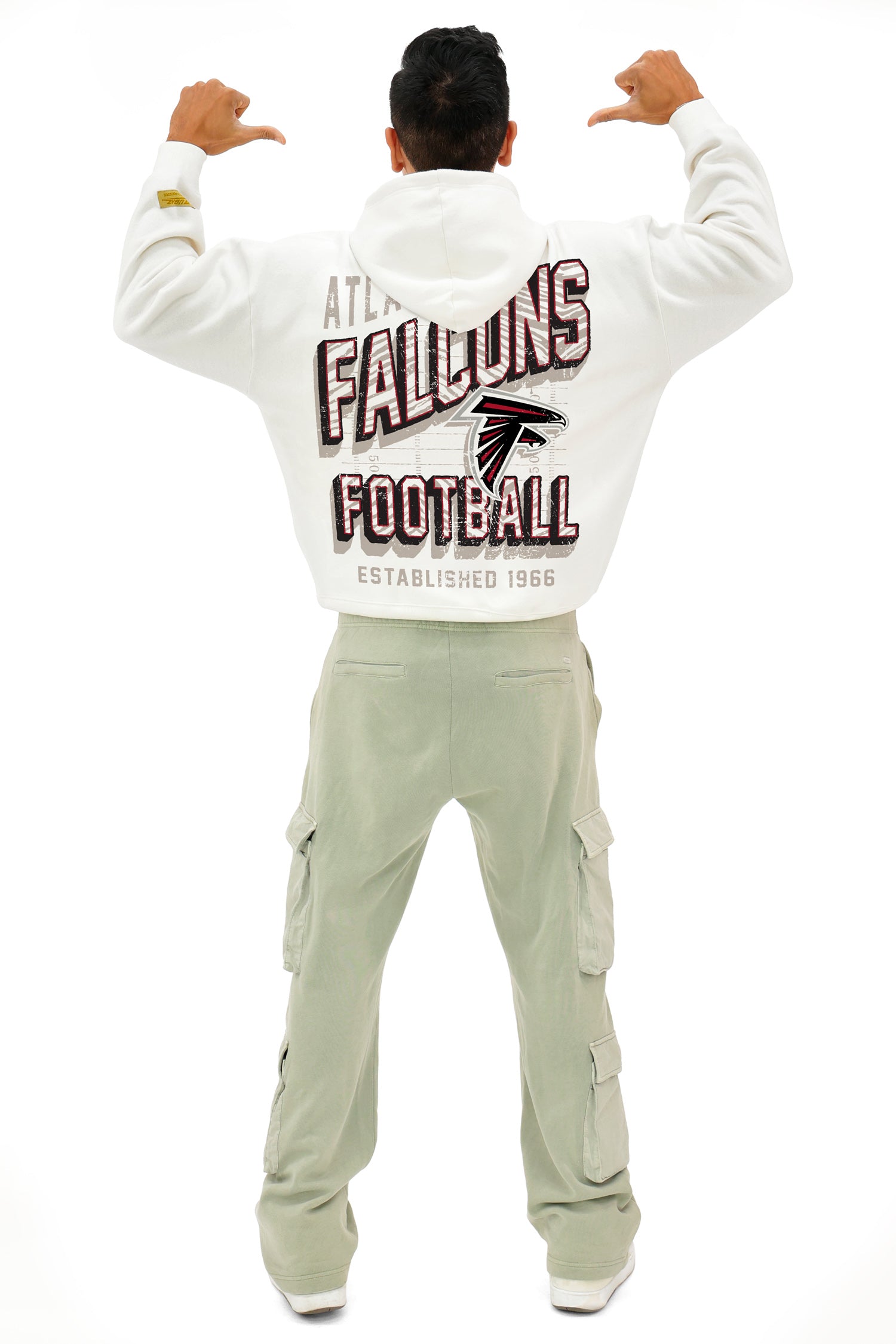 Zubaz NFL  UNISEX 90s Vintage Shadow Drop Shoulder Hoodie- Off White, ATLANTA FALCONS