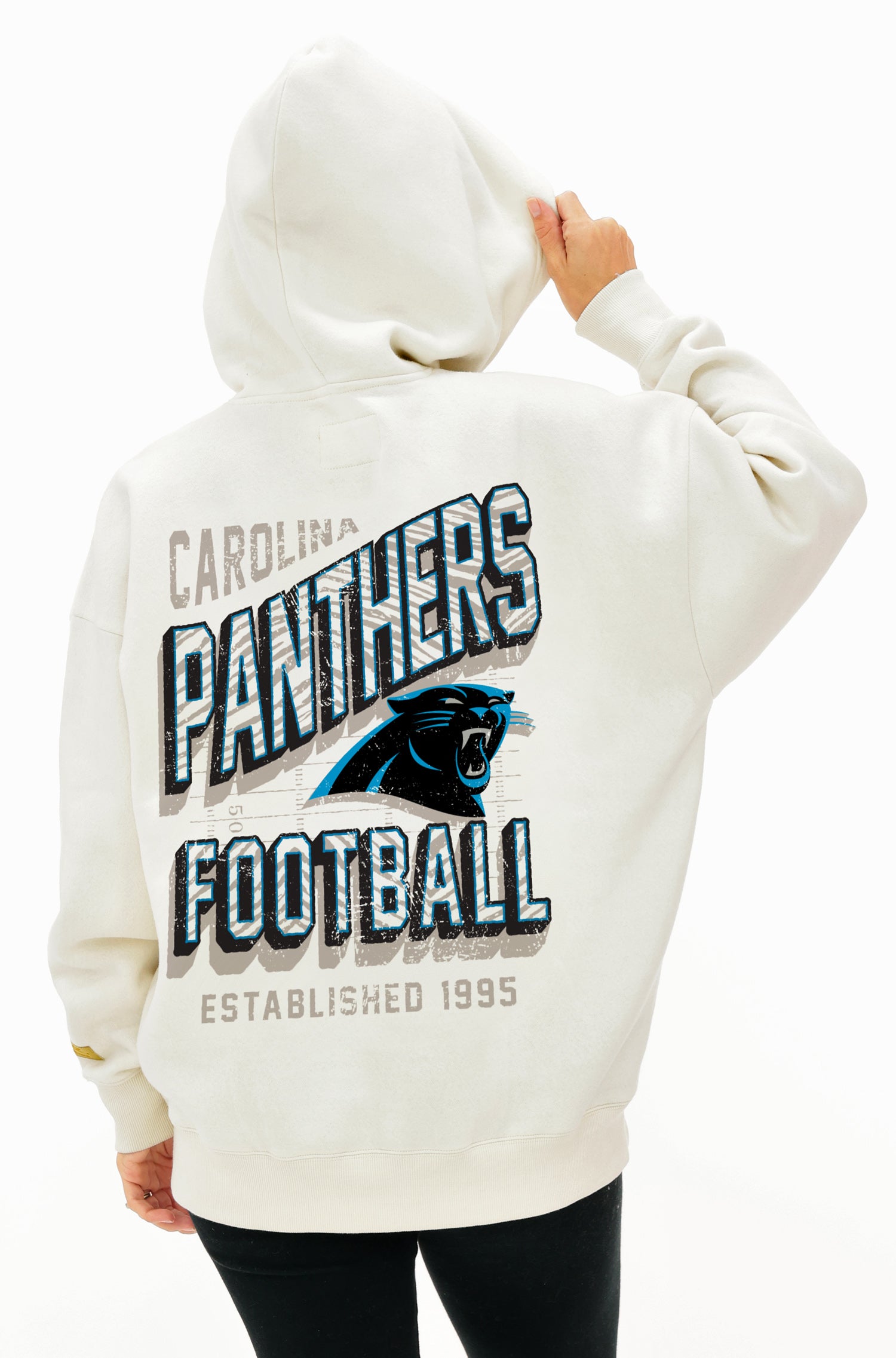 Zubaz NFL  UNISEX 90s Vintage Shadow Drop Shoulder Hoodie- Off White, CAROLINA PANTHERS