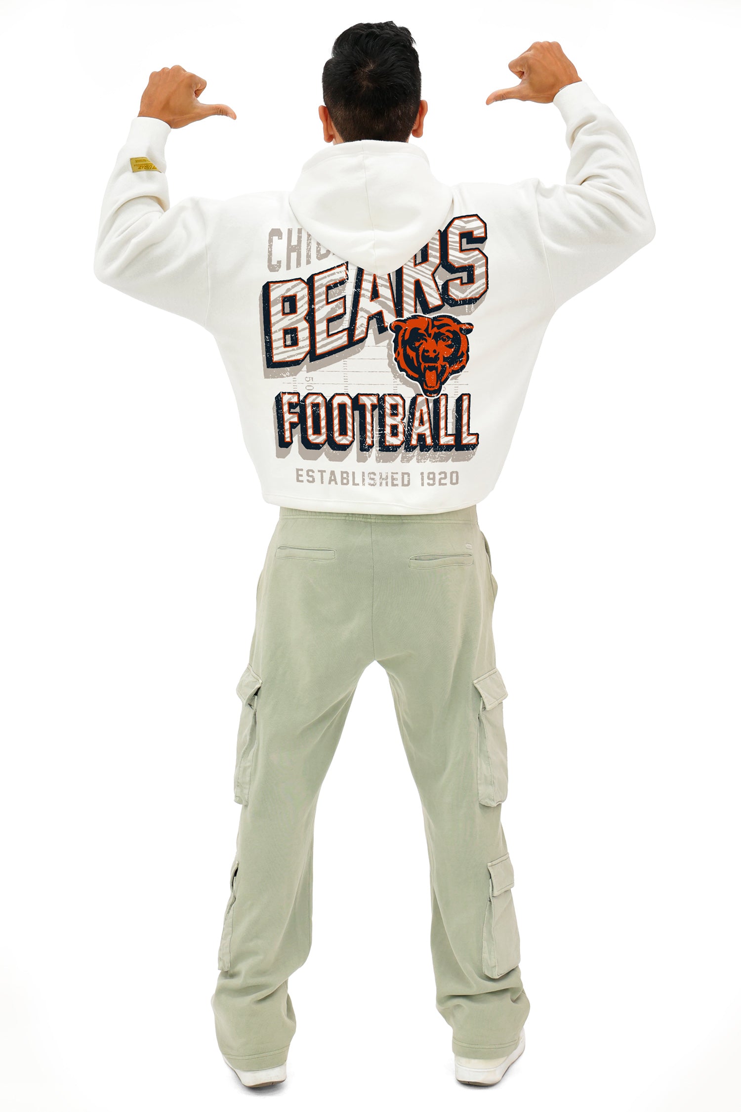 Zubaz NFL  UNISEX 90s Vintage Shadow Drop Shoulder Hoodie- Off White, CHICAGO BEARS