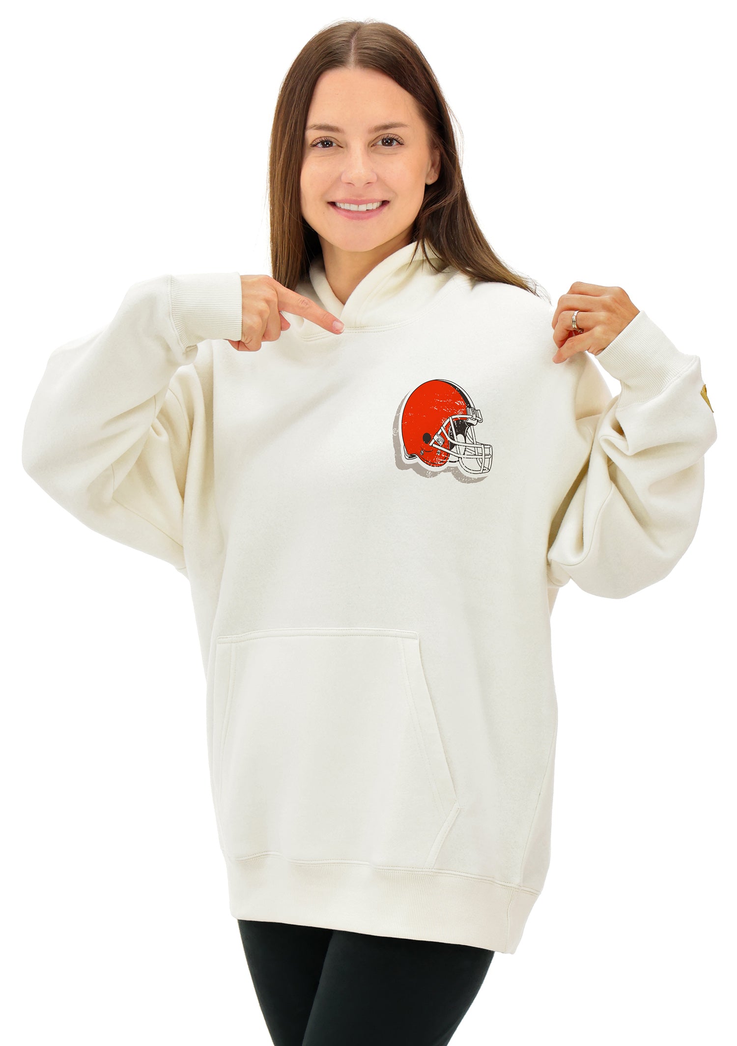 Zubaz NFL  UNISEX 90s Vintage Shadow Drop Shoulder Hoodie- Off White, CLEVELAND BROWNS