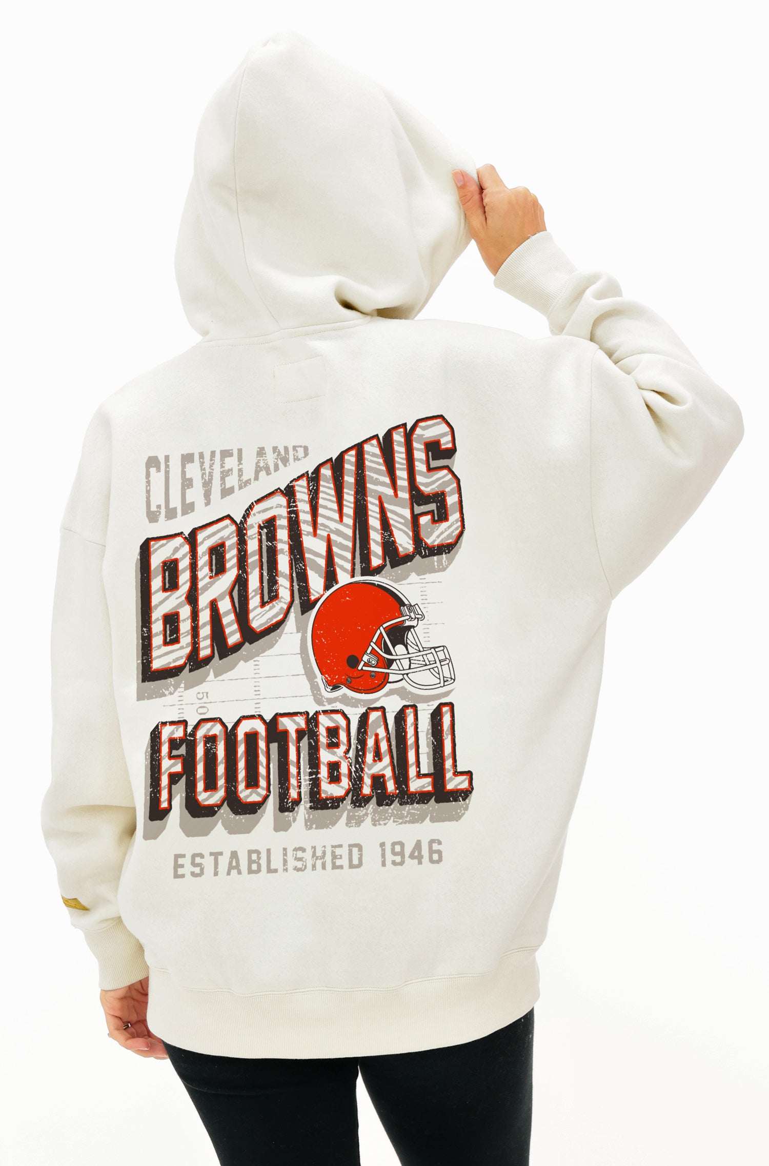 Zubaz NFL  UNISEX 90s Vintage Shadow Drop Shoulder Hoodie- Off White, CLEVELAND BROWNS