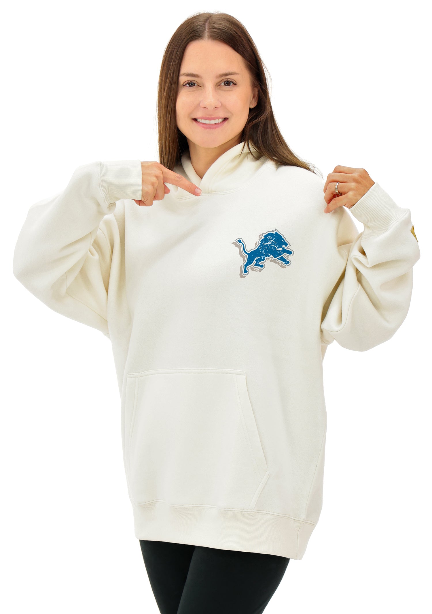 Zubaz NFL  UNISEX 90s Vintage Shadow Drop Shoulder Hoodie- Off White, DETROIT LIONS