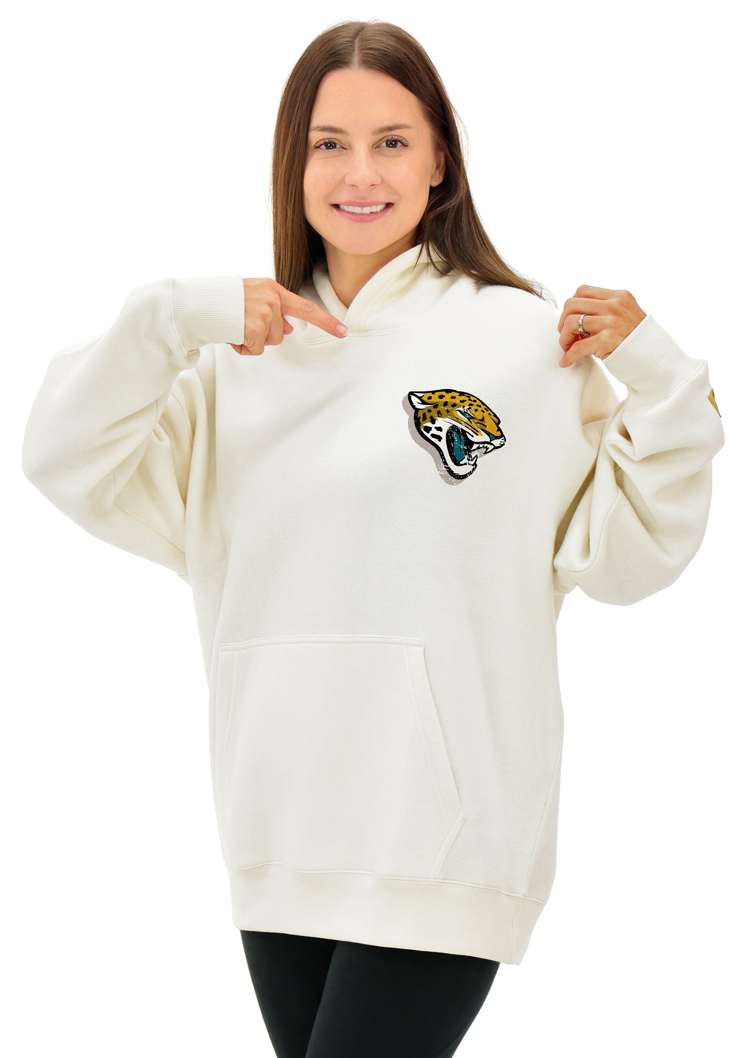 Zubaz NFL  UNISEX 90s Vintage Shadow Drop Shoulder Hoodie- Off White, JACKSONVILLE JAGUARS