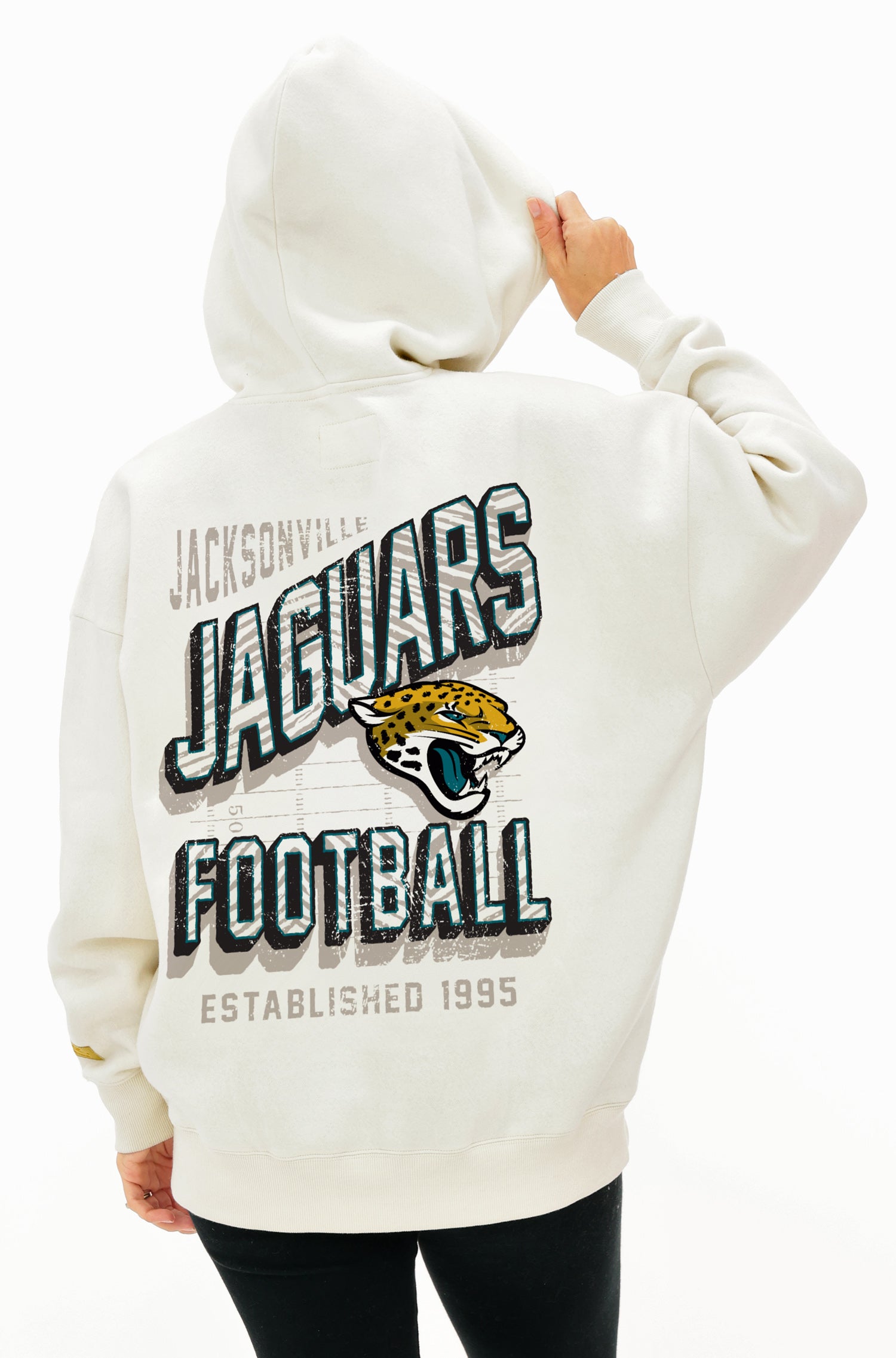 Zubaz NFL  UNISEX 90s Vintage Shadow Drop Shoulder Hoodie- Off White, JACKSONVILLE JAGUARS
