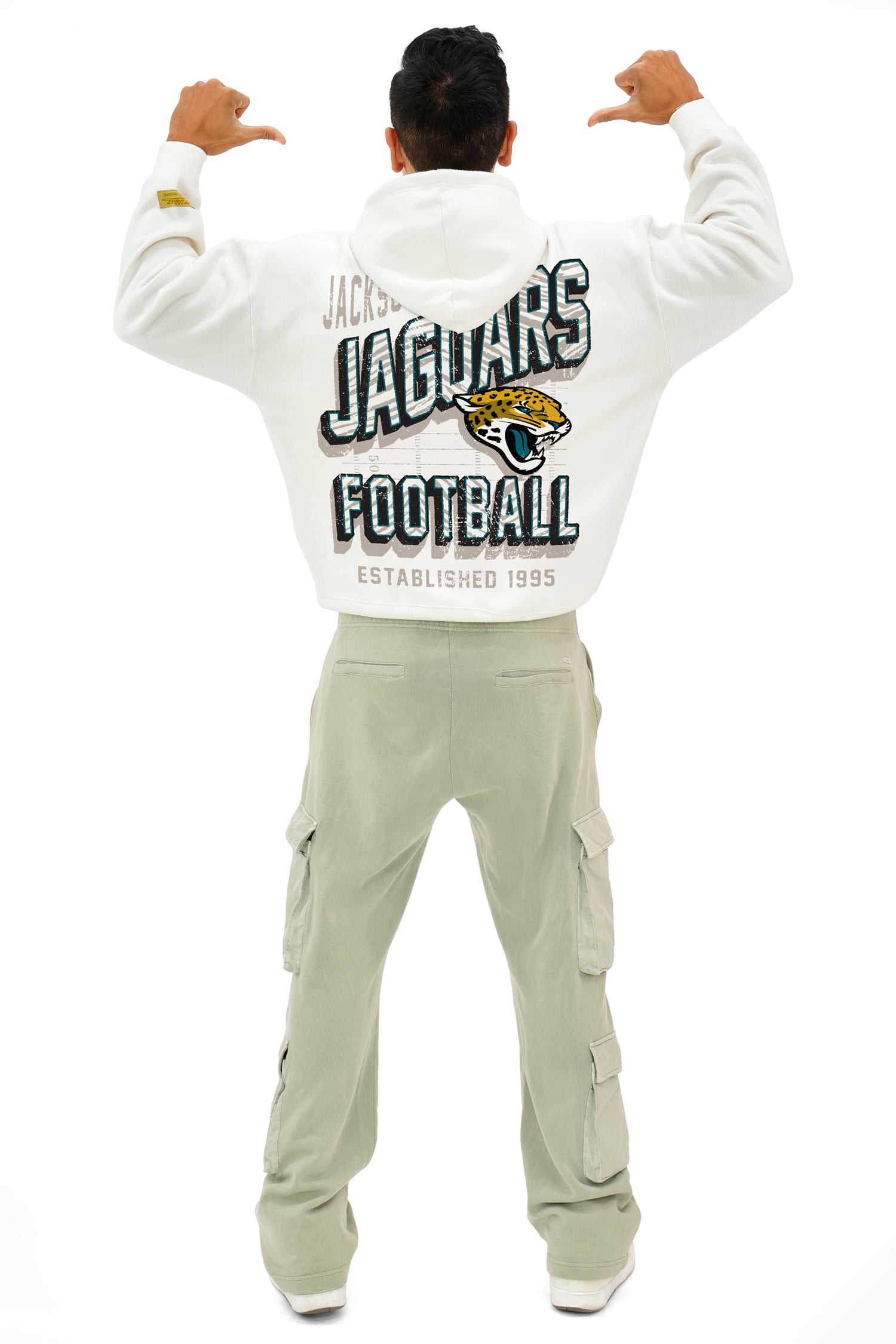 Zubaz NFL  UNISEX 90s Vintage Shadow Drop Shoulder Hoodie- Off White, JACKSONVILLE JAGUARS