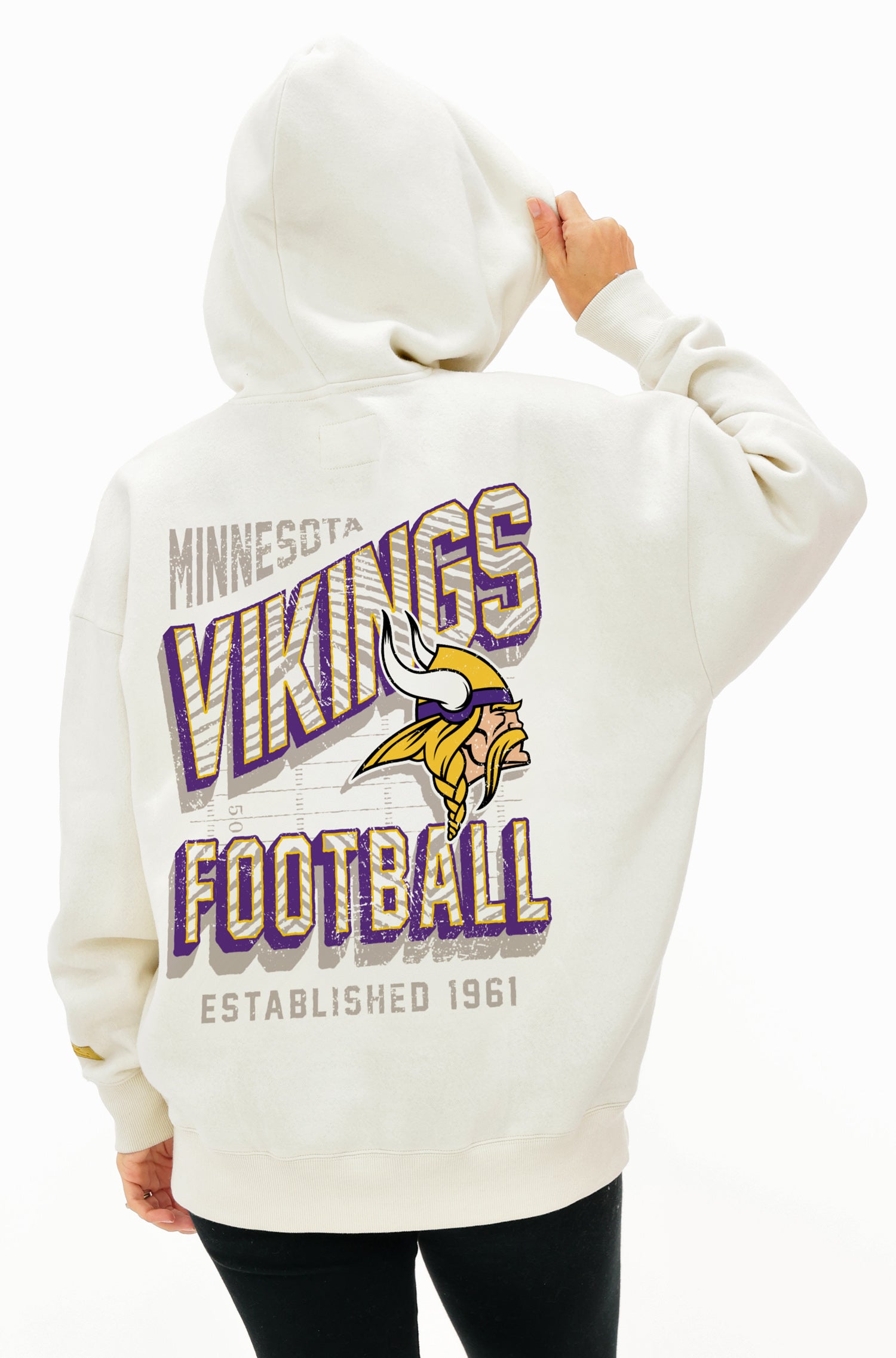 Zubaz NFL  UNISEX 90s Vintage Shadow Drop Shoulder Hoodie- Off White, MINNESOTA VIKINGS