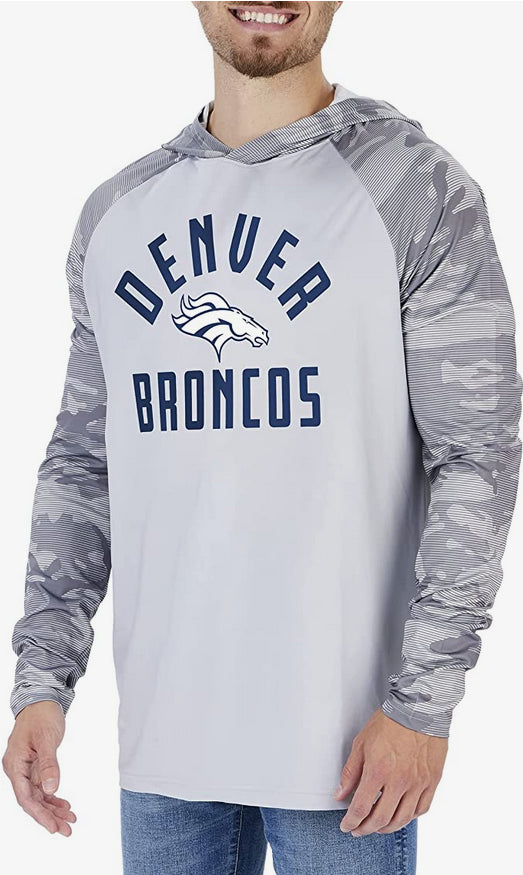 Zubaz Denver Broncos NFL Men's Grey Lightweight Hoodie w/ Tonal Camo Sleeves