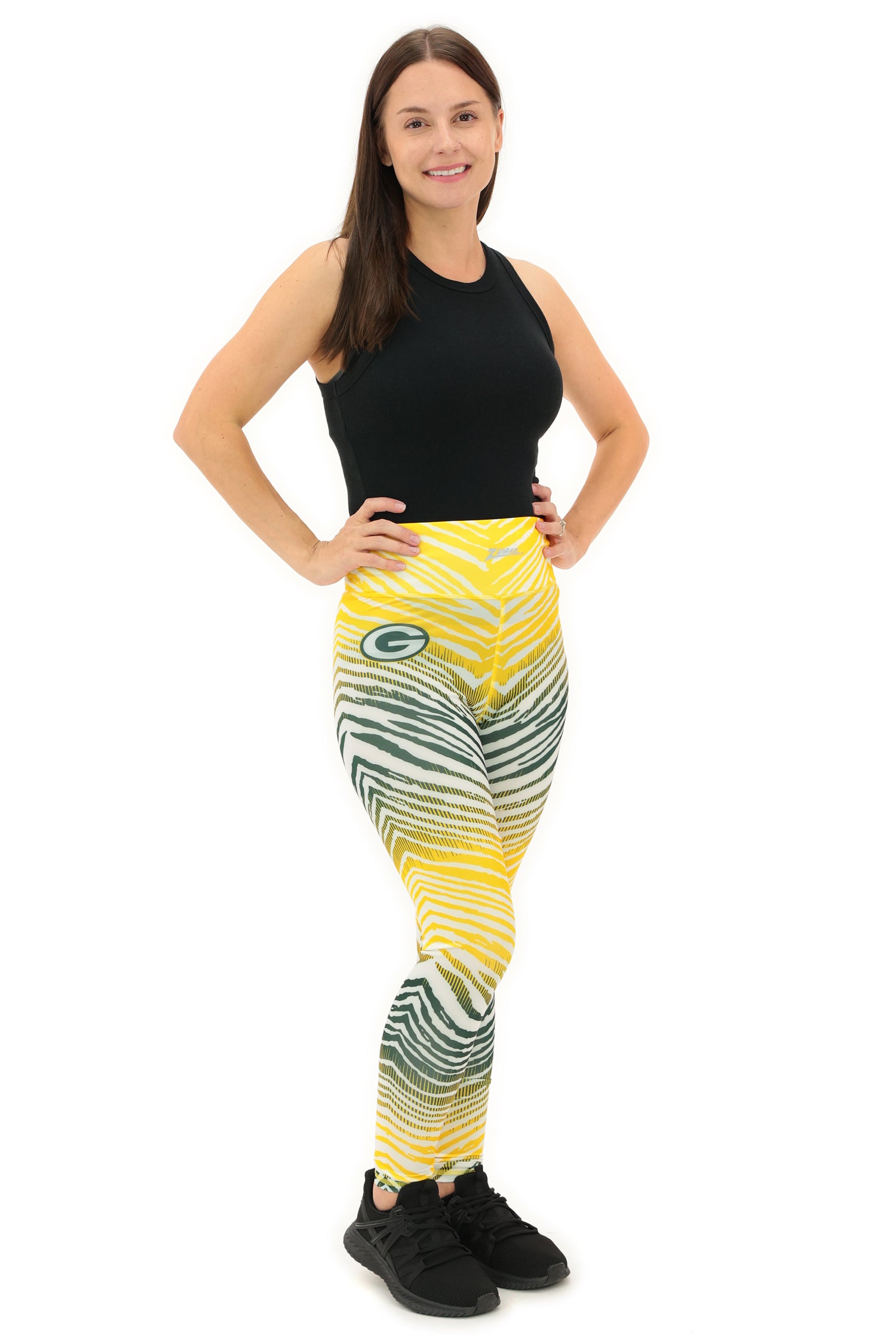 Zubaz NFL Women's Primary Logo Zebra Ombre Leggings, Green Bay Packers
