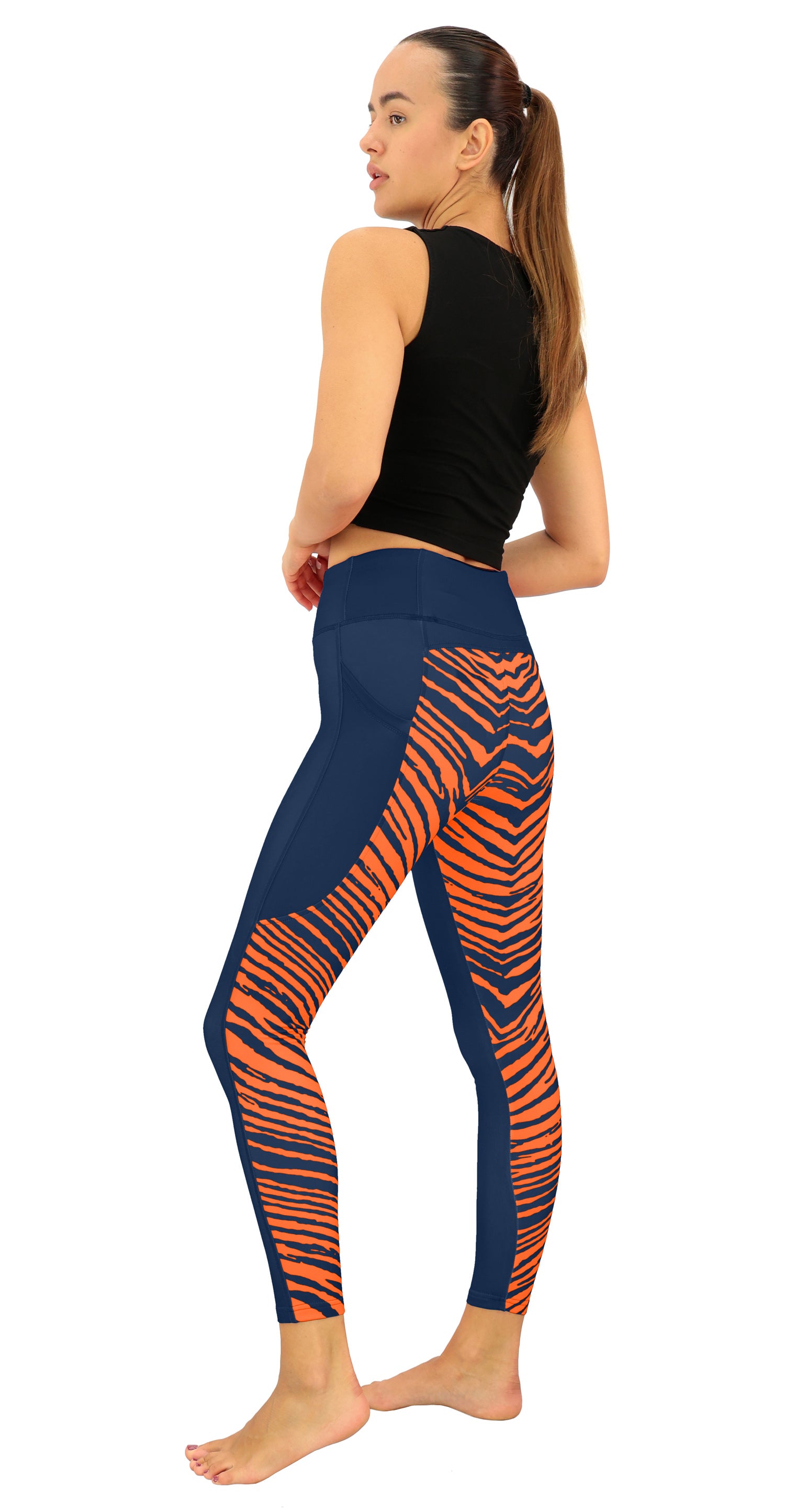 Zubaz NFL Women's 2 Color Zebra Fleece Lined Leggings, Chicago Bears