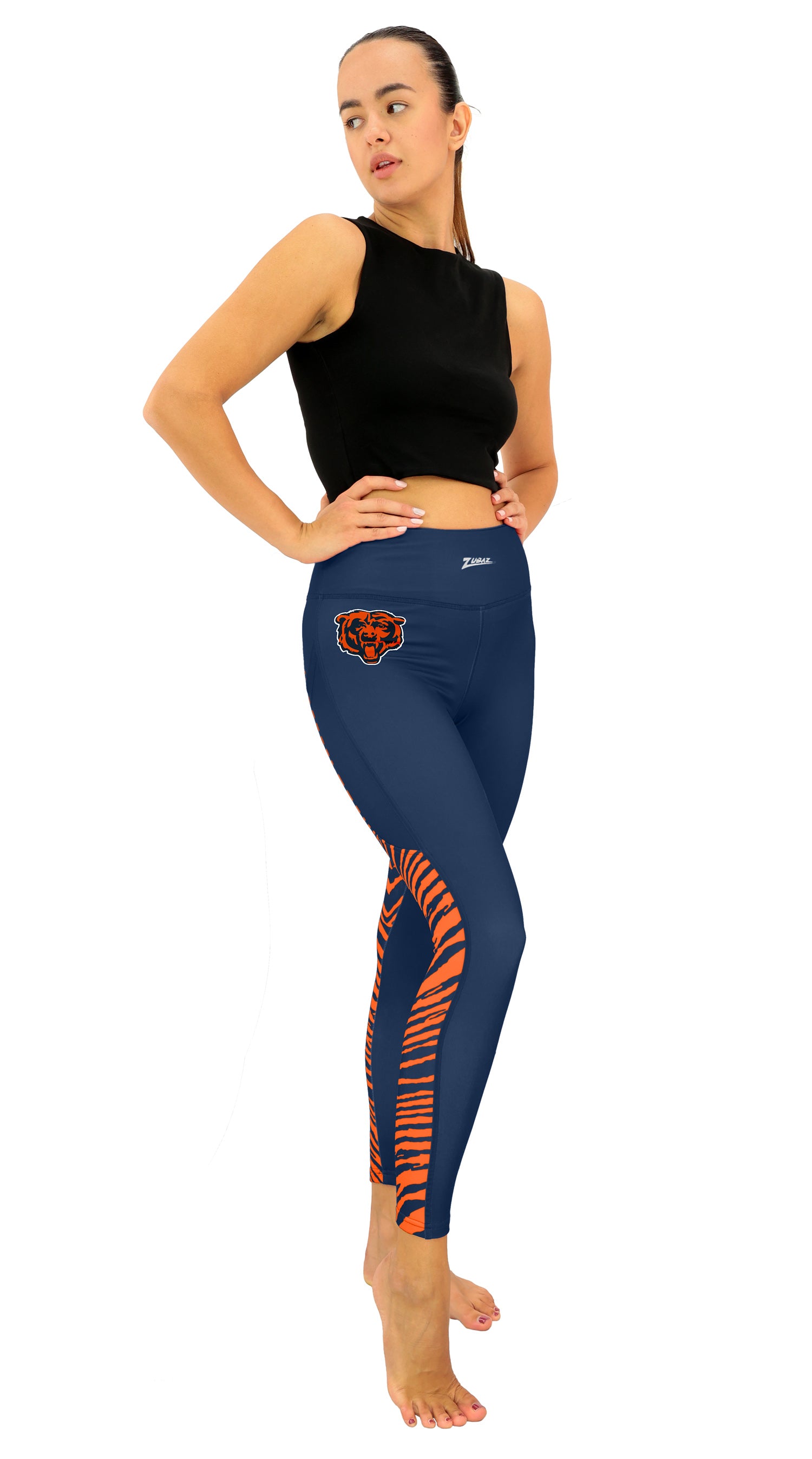Zubaz NFL Women's 2 Color Zebra Fleece Lined Leggings, Chicago Bears