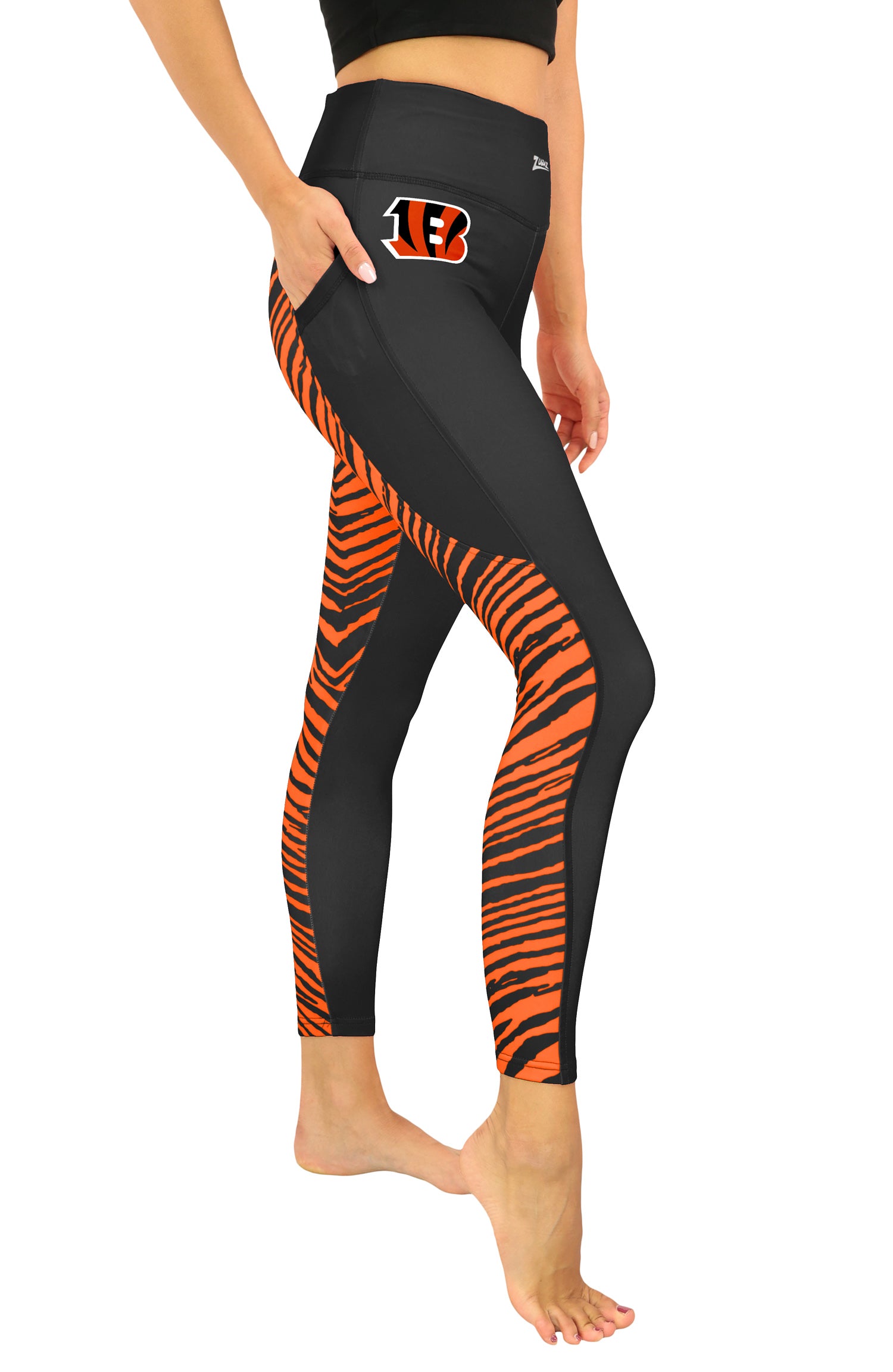 Zubaz NFL Women's 2 Color Zebra Fleece Lined Leggings, Cincinnati Bengals