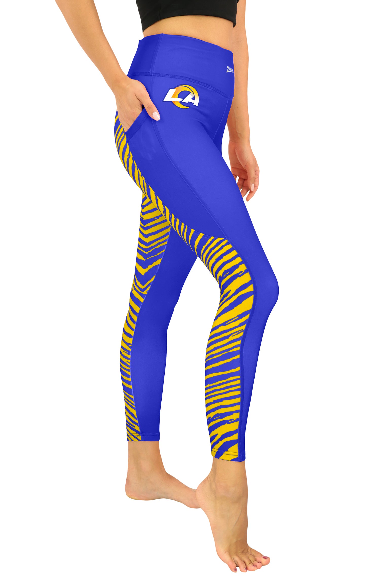 Zubaz NFL Women's 2 Color Zebra Fleece Lined Leggings, Los Angeles Rams