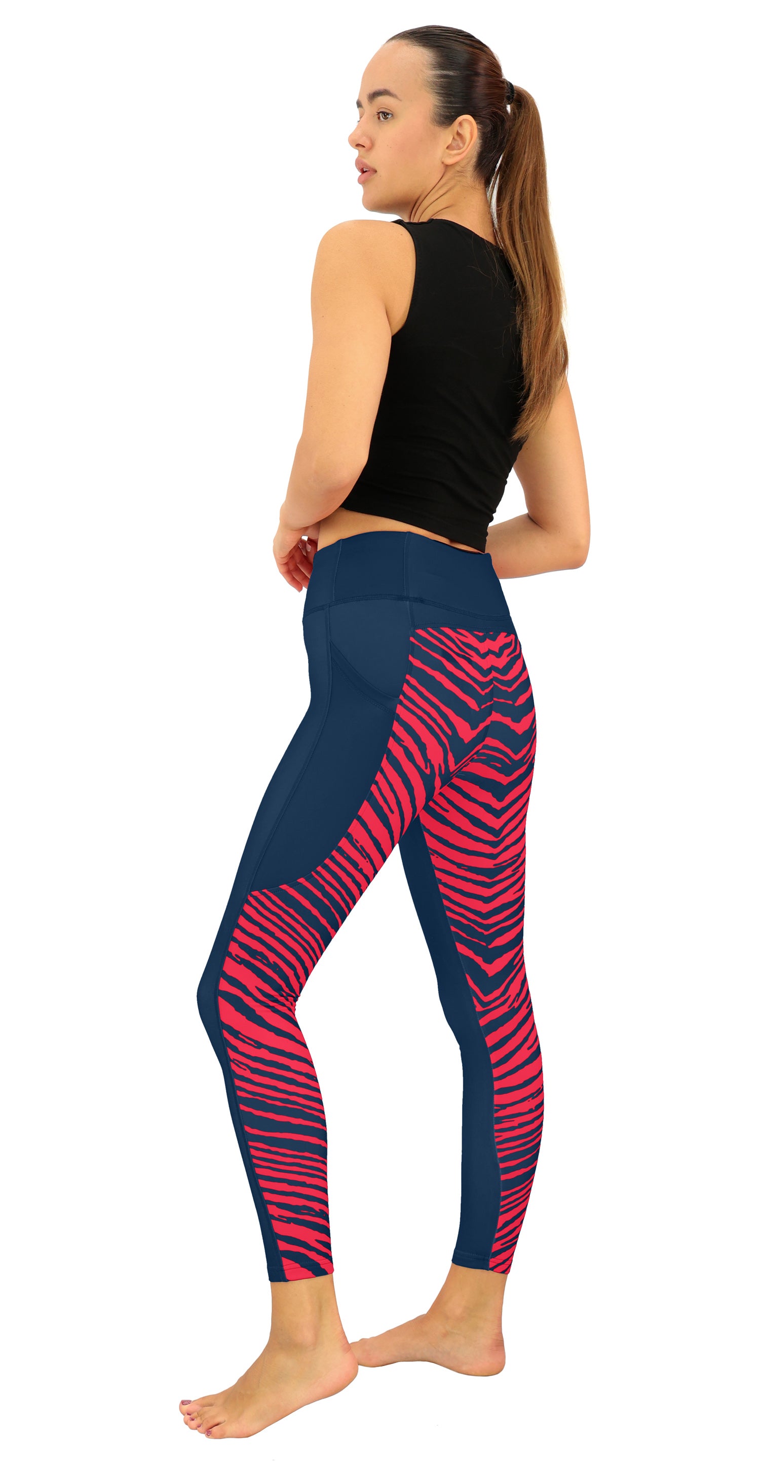 Zubaz NFL Women's 2 Color Zebra Fleece Lined Leggings, New England Patriots