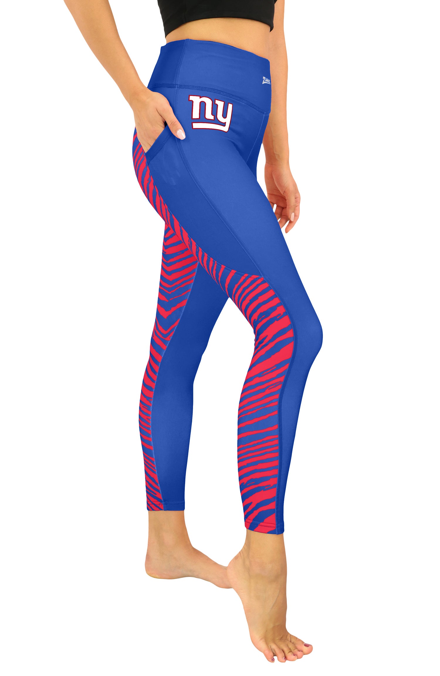 Zubaz NFL Women's 2 Color Zebra Fleece Lined Leggings, New York Giants